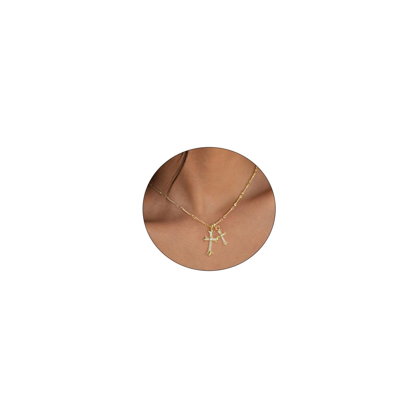 Cross Necklace 14K Gold/Silver Plated Double Cross Pendant Necklace