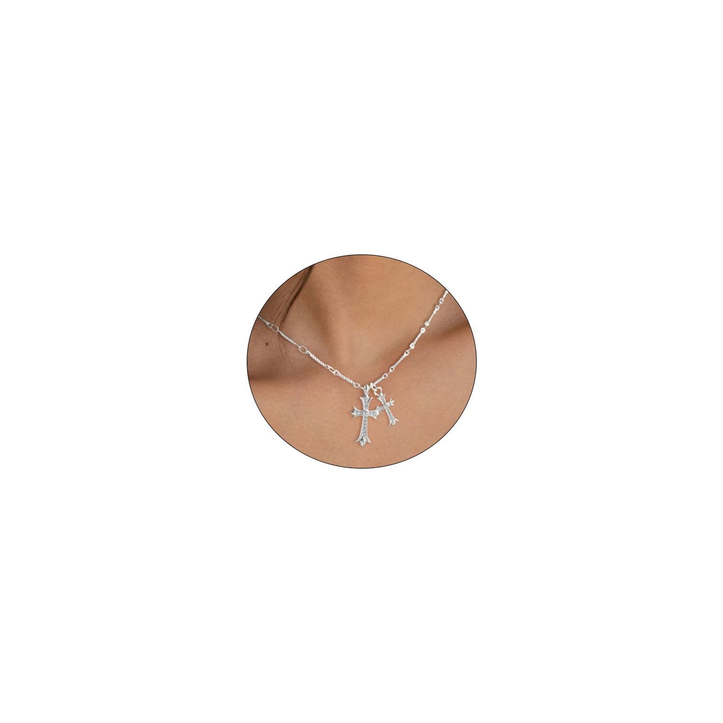 Cross Necklace 14K Gold/Silver Plated Double Cross Pendant Necklace