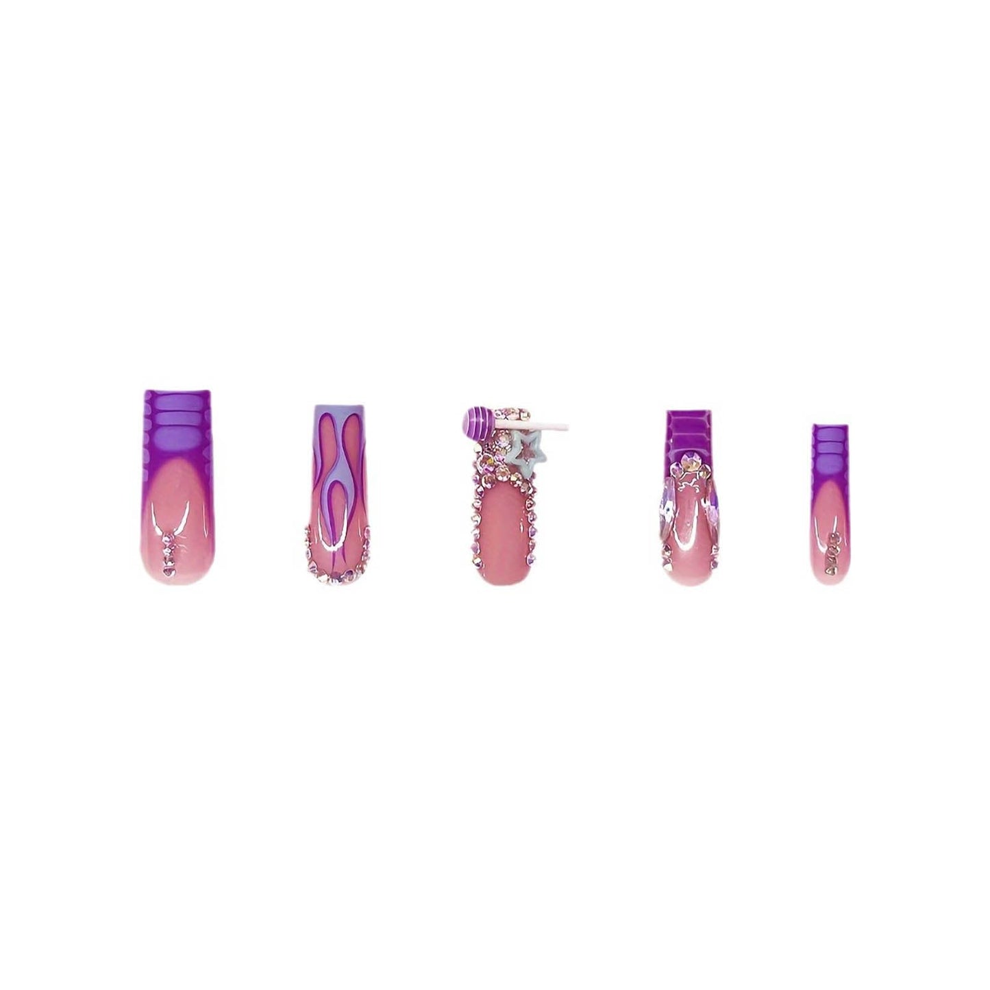 24Pcs Red French Tip Fake Nails Long Square Press on Nails pink Full Cover Glue on Nails with 3D Flower