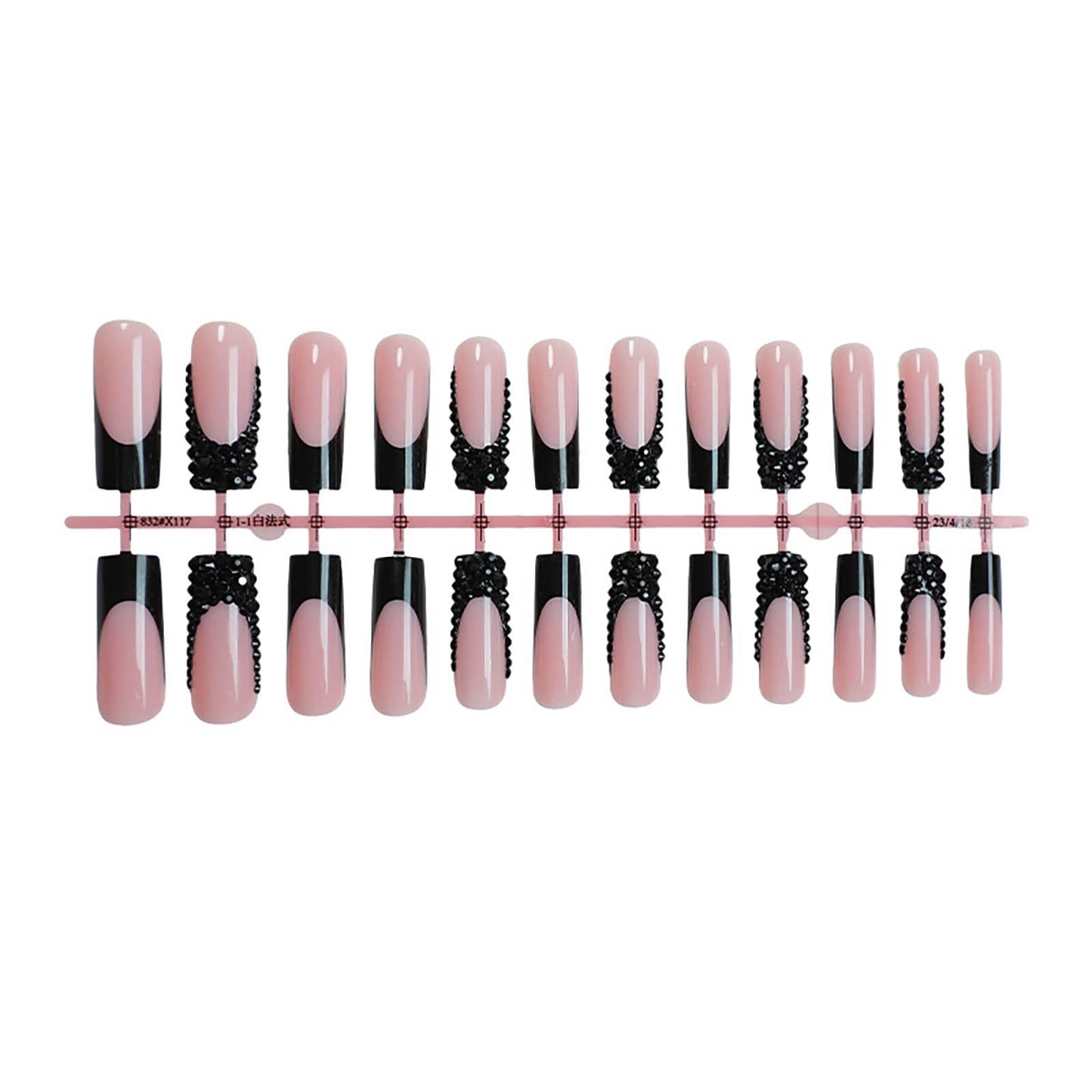 24Pcs Red French Tip Fake Nails Long Square Press on Nails pink Full Cover Glue on Nails with 3D Flower