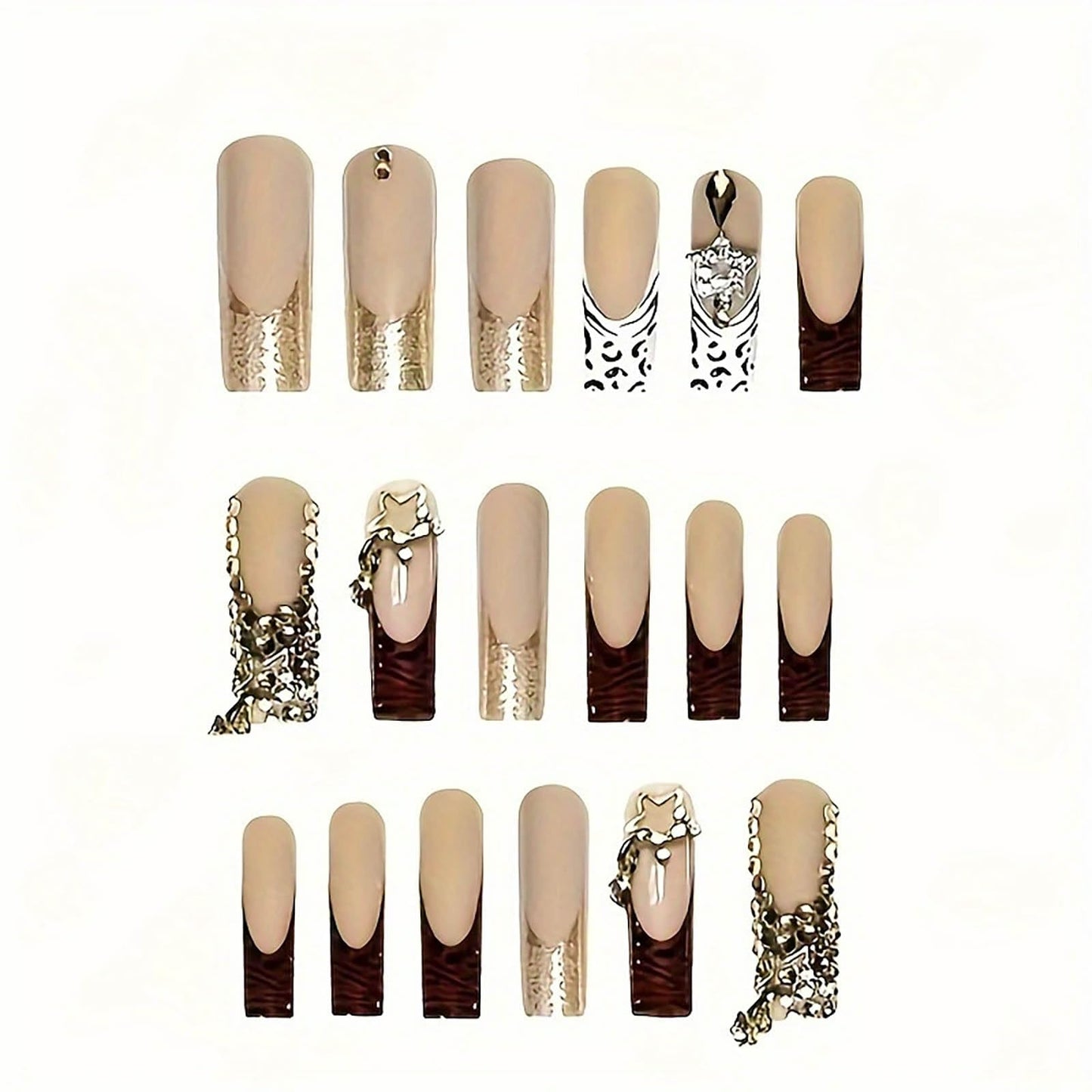 24Pcs Red French Tip Fake Nails Long Square Press on Nails pink Full Cover Glue on Nails with 3D Flower