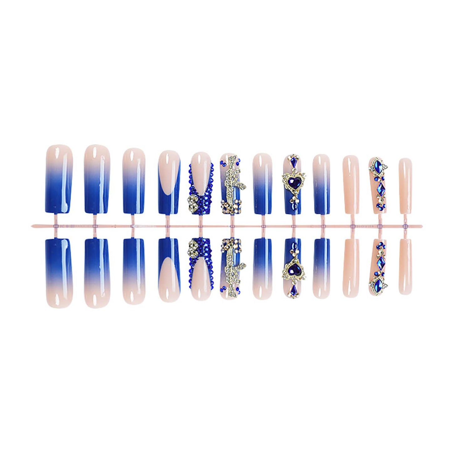 24Pcs Red French Tip Fake Nails Long Square Press on Nails pink Full Cover Glue on Nails with 3D Flower