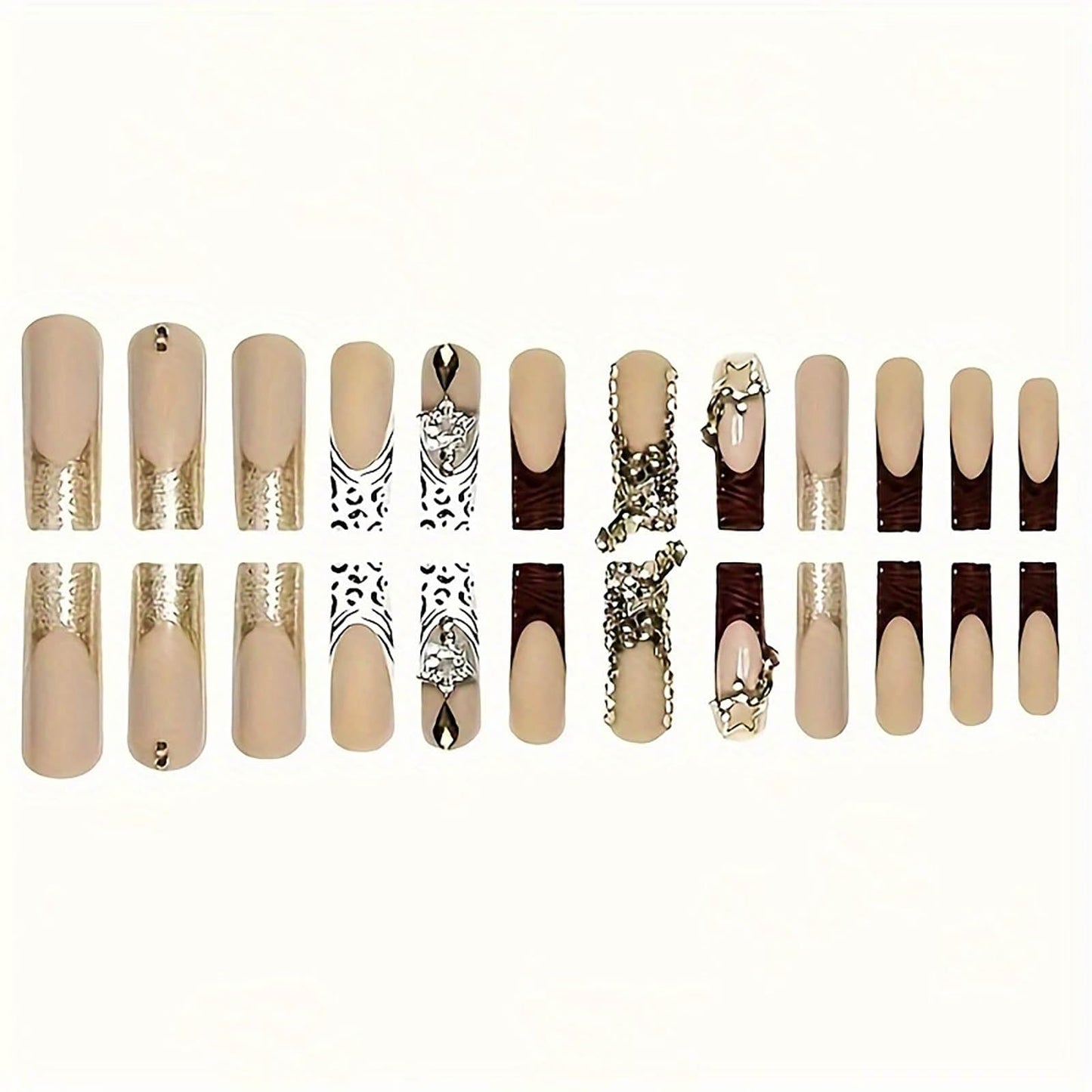 24Pcs Red French Tip Fake Nails Long Square Press on Nails pink Full Cover Glue on Nails with 3D Flower