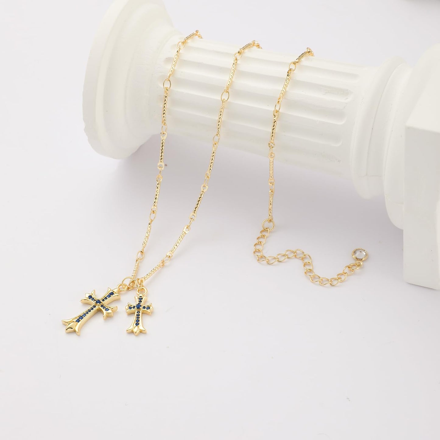 Cross Necklace 14K Gold/Silver Plated Double Cross Pendant Necklace