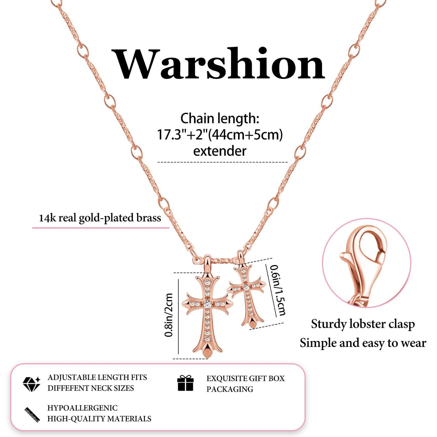 Cross Necklace 14K Gold/Silver Plated Double Cross Pendant Necklace