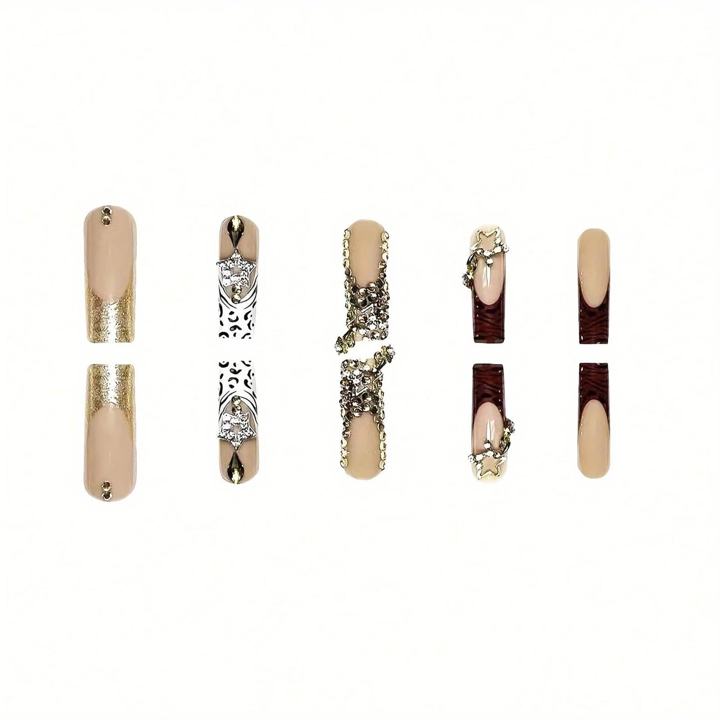 24Pcs Red French Tip Fake Nails Long Square Press on Nails pink Full Cover Glue on Nails with 3D Flower