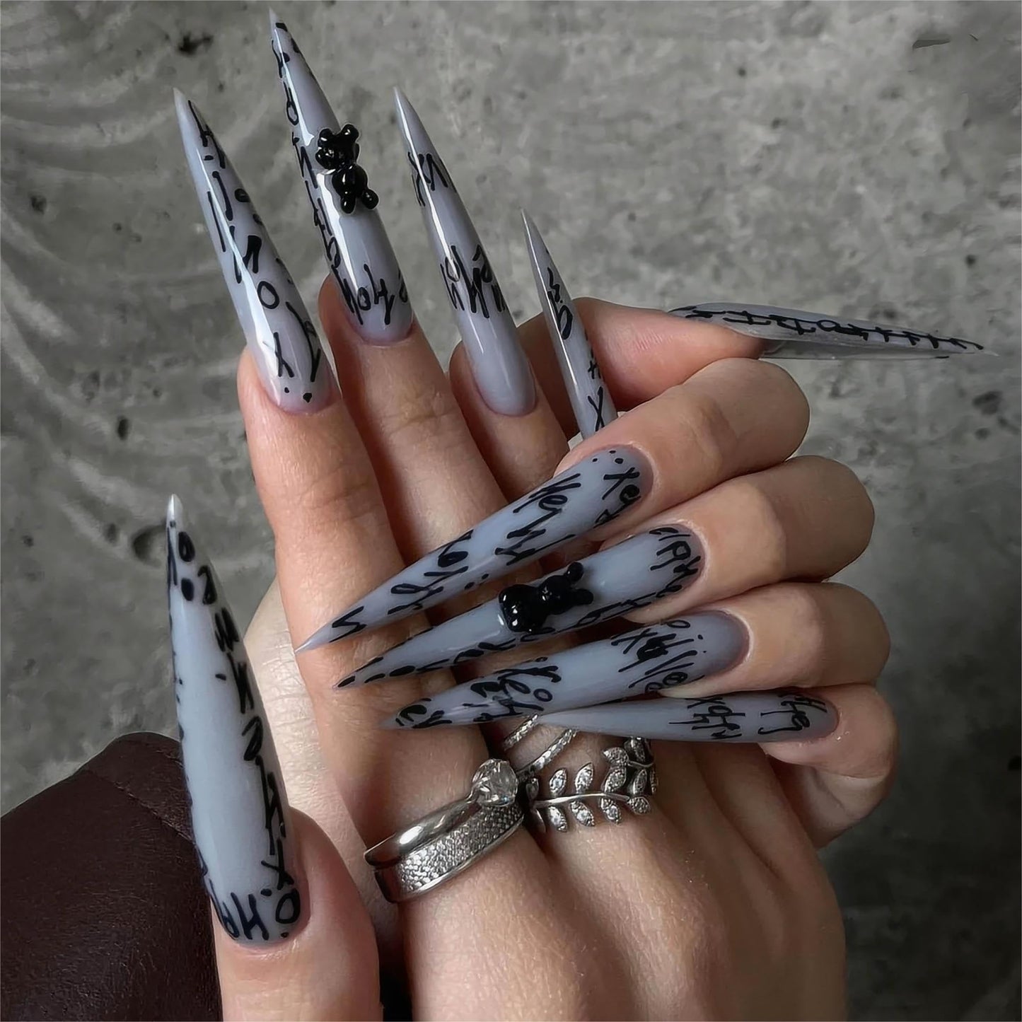 24Pcs Red French Tip Fake Nails Long Square Press on Nails pink Full Cover Glue on Nails with 3D Flower