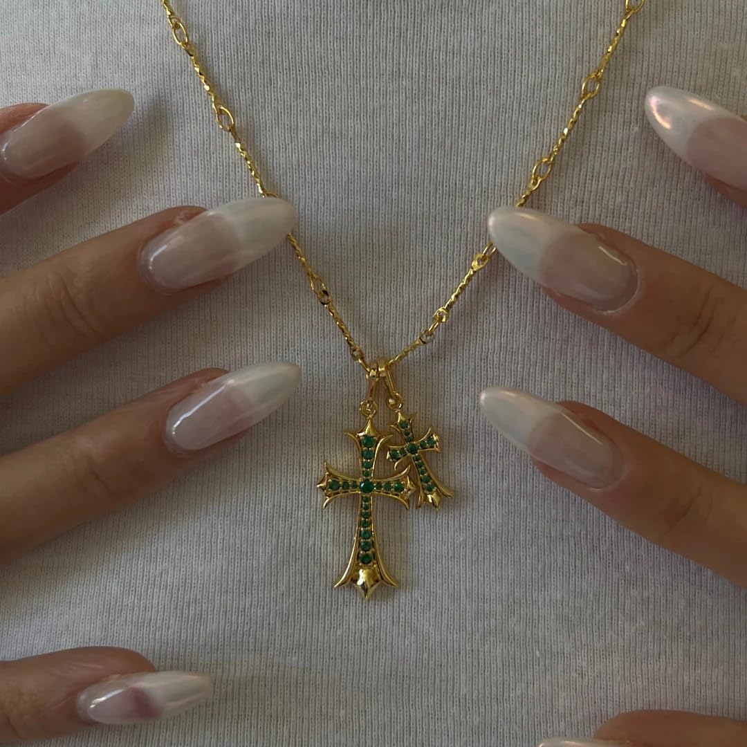 Cross Necklace 14K Gold/Silver Plated Double Cross Pendant Necklace
