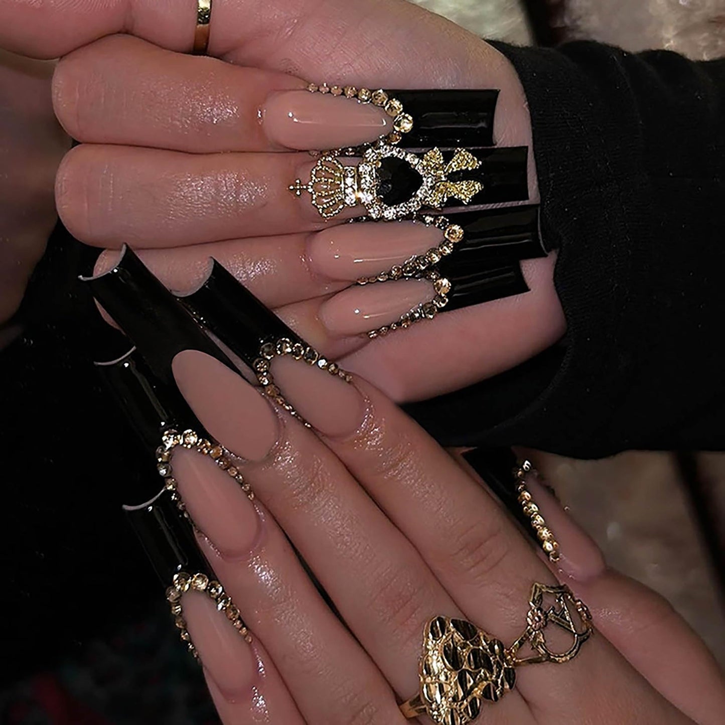 24Pcs Red French Tip Fake Nails Long Square Press on Nails pink Full Cover Glue on Nails with 3D Flower