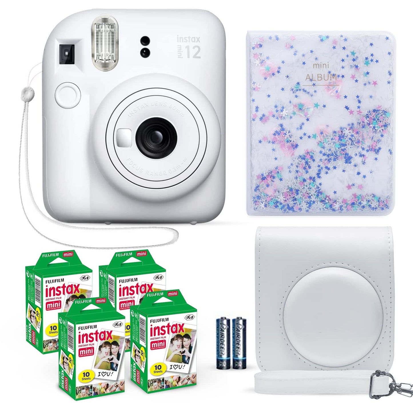 Fujifilm Instax Mini 12 Instant Camera Clay White + Fuji Film Value Pack (40 Sheets) + Shutter Accessories Bundle, Incl.