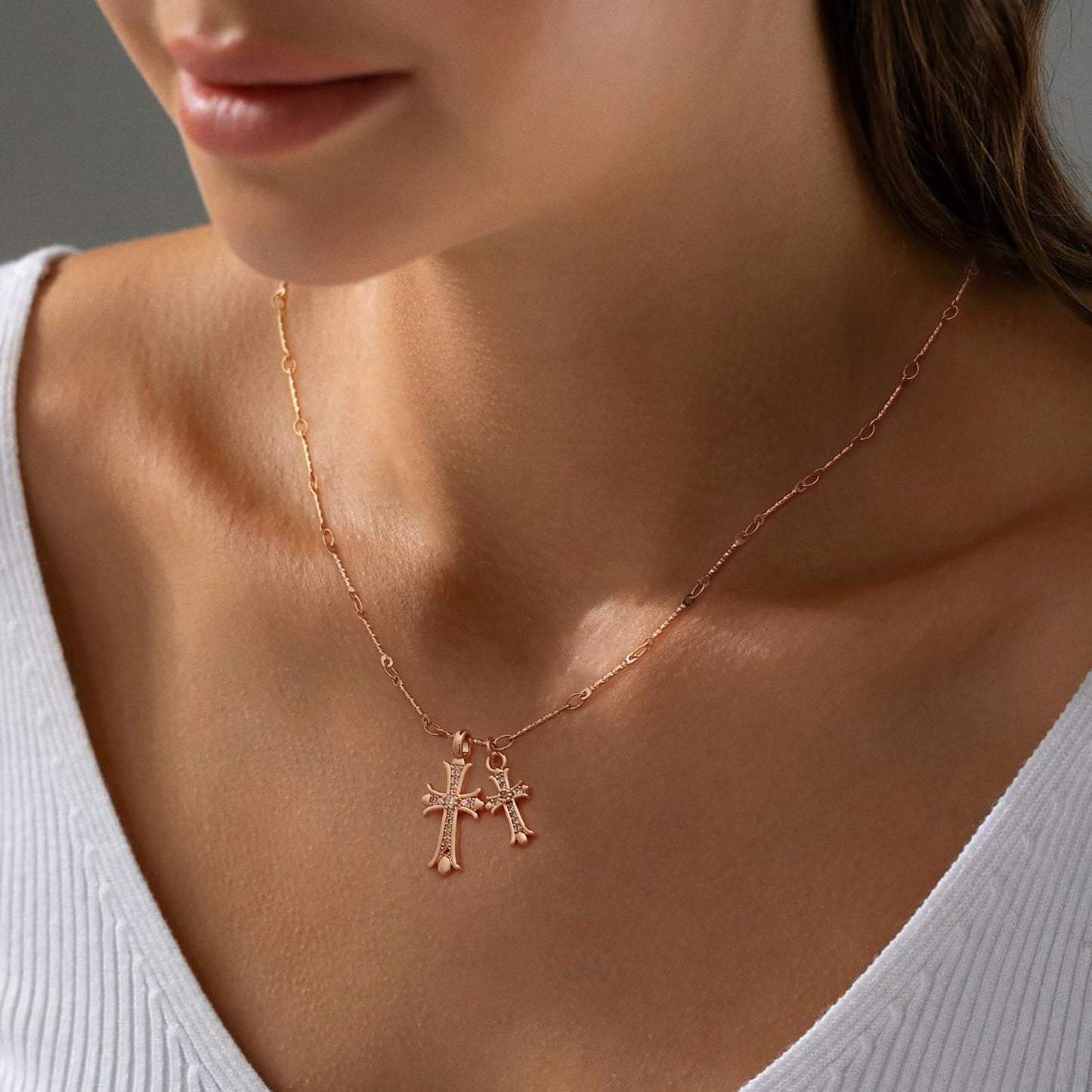 Cross Necklace 14K Gold/Silver Plated Double Cross Pendant Necklace