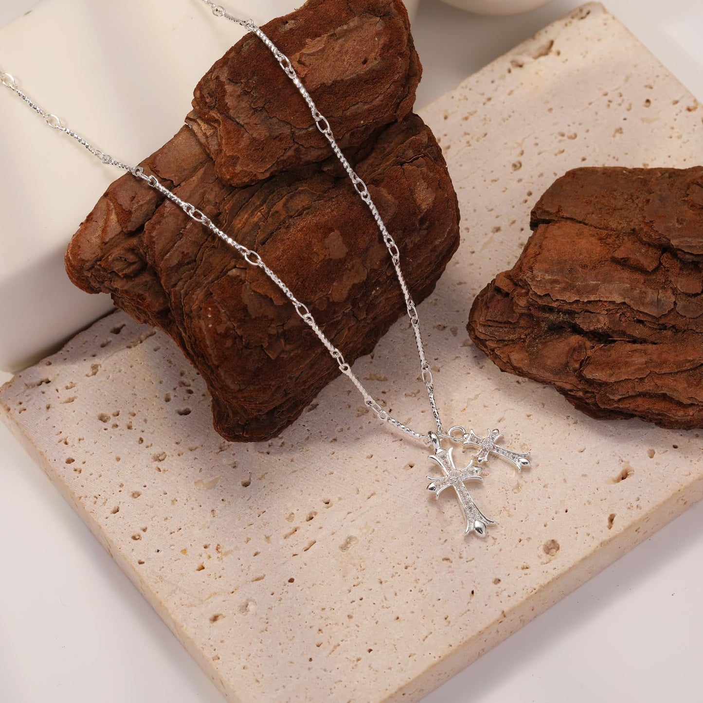 Cross Necklace 14K Gold/Silver Plated Double Cross Pendant Necklace