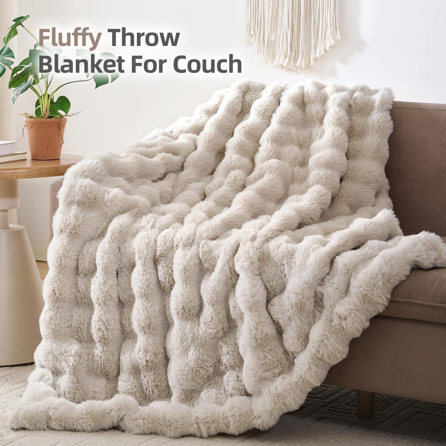 Smoofy Faux Fur Throw Blanket for Couch – Blush Pink Fluffy Cozy