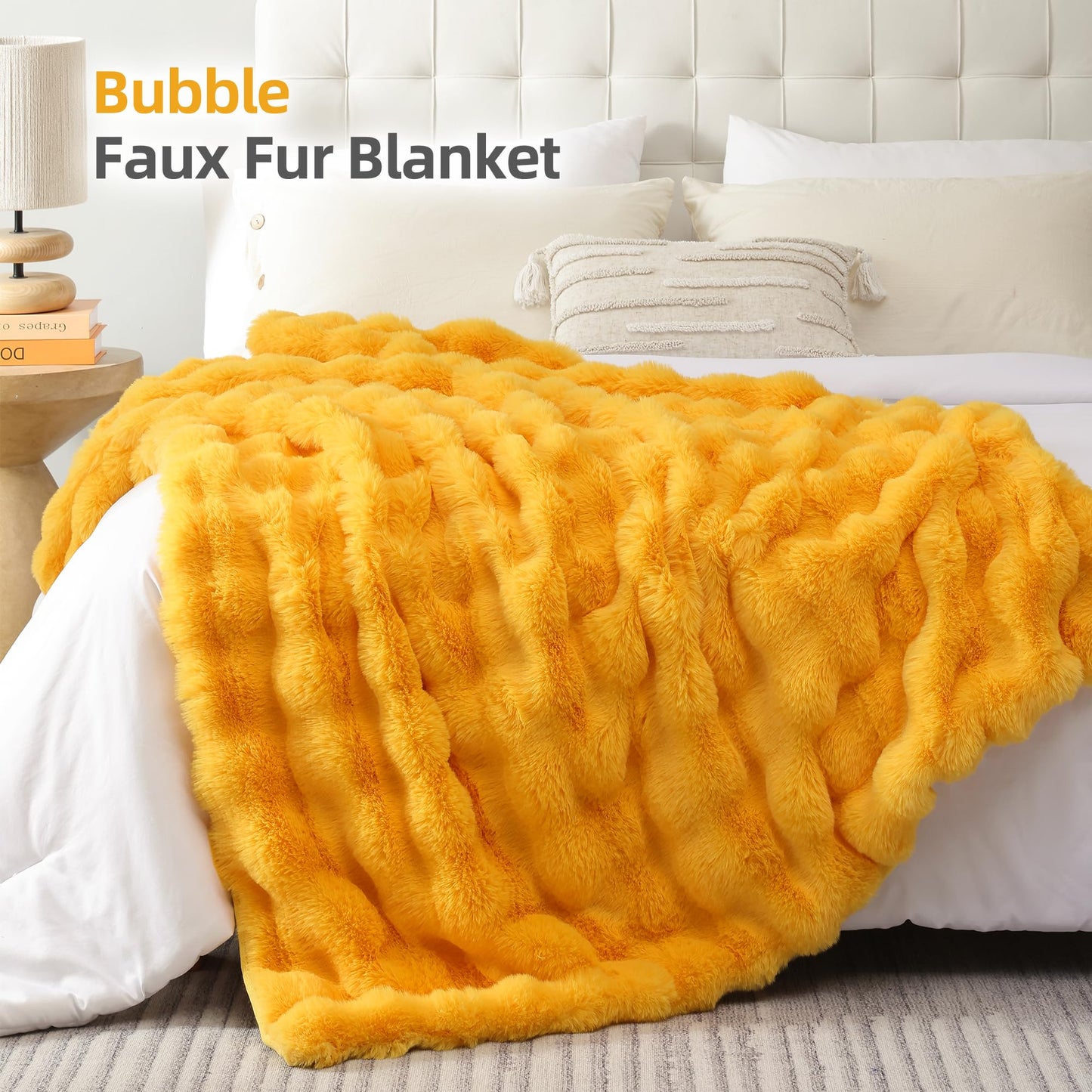 Smoofy Faux Fur Throw Blanket for Couch – Blush Pink Fluffy Cozy