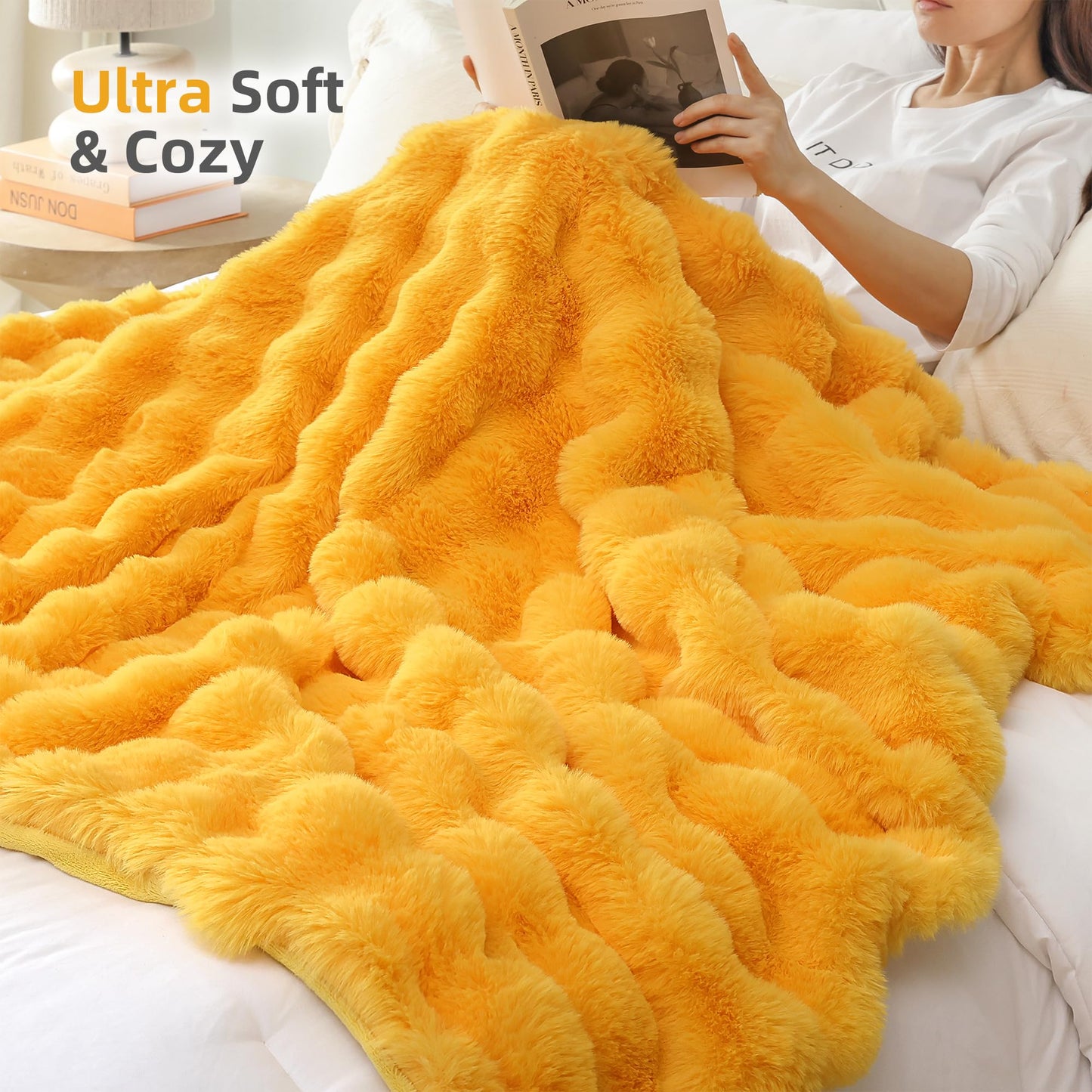 Smoofy Faux Fur Throw Blanket for Couch – Blush Pink Fluffy Cozy