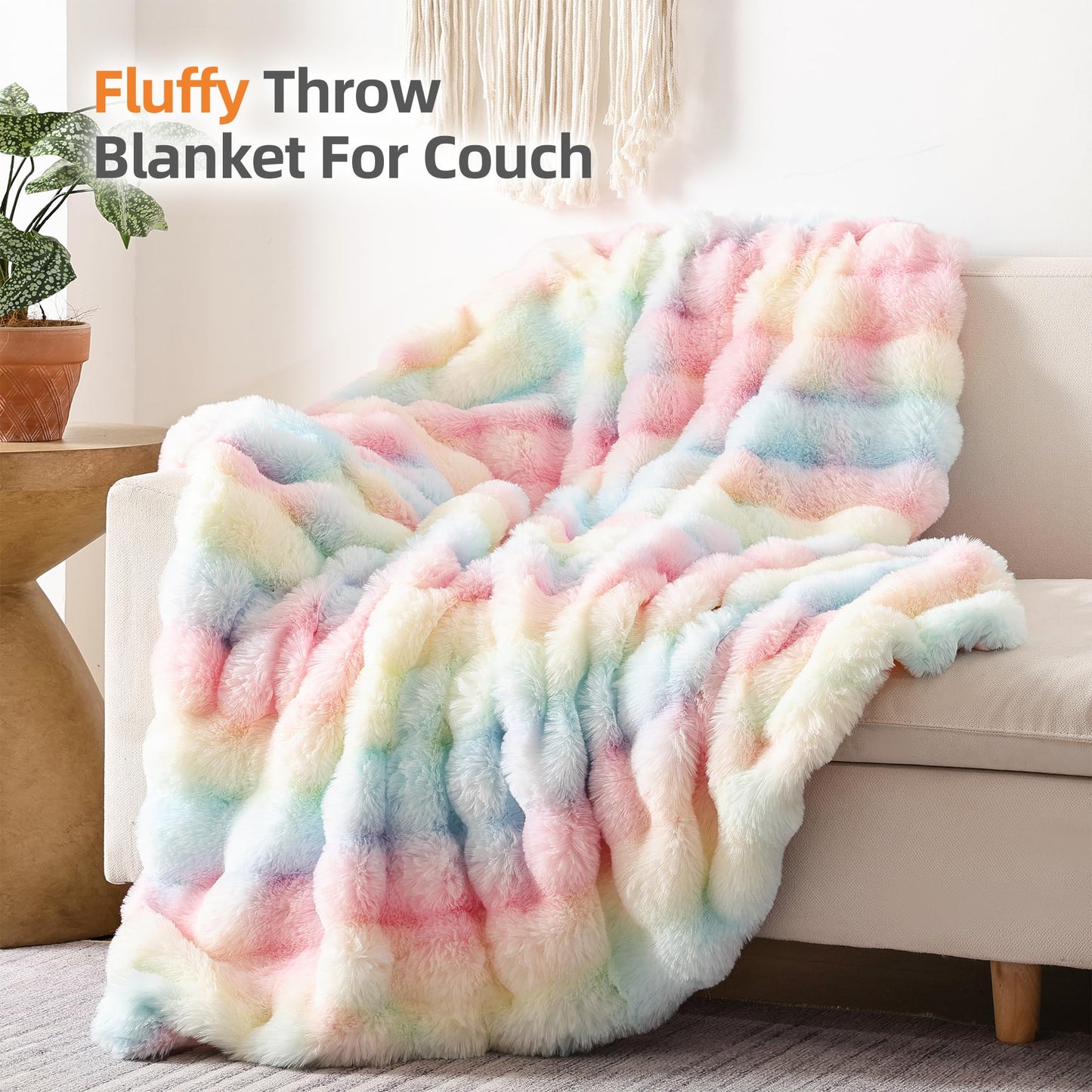 Smoofy Faux Fur Throw Blanket for Couch – Blush Pink Fluffy Cozy