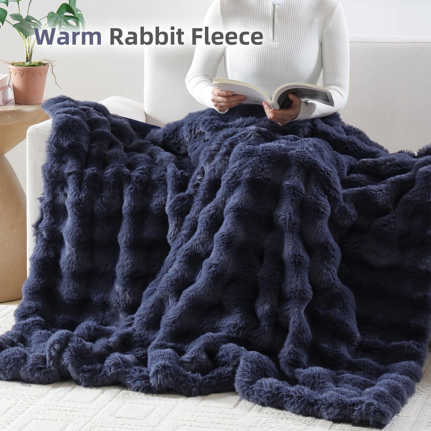 Smoofy Faux Fur Throw Blanket for Couch – Blush Pink Fluffy Cozy