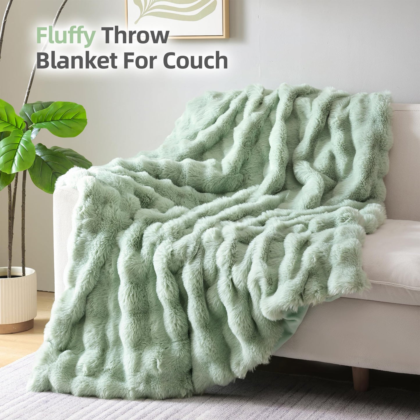 Smoofy Faux Fur Throw Blanket for Couch – Blush Pink Fluffy Cozy