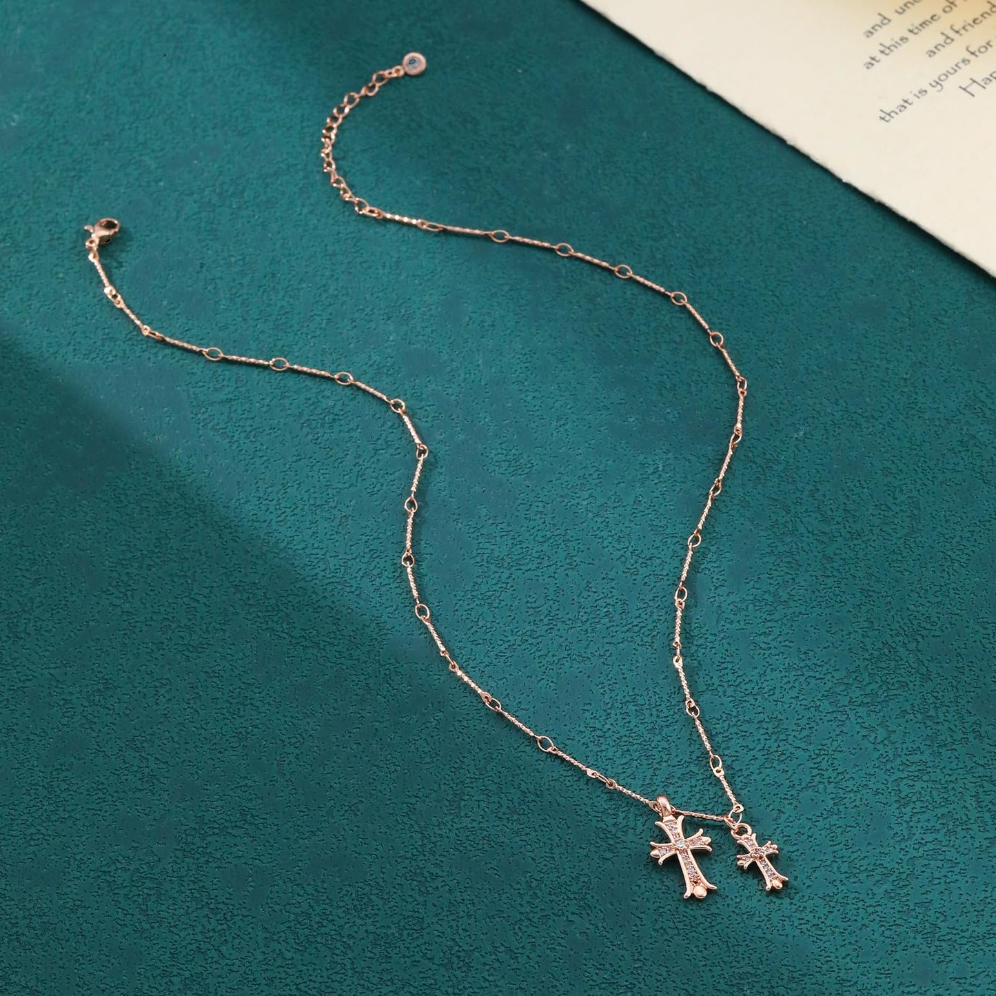 Cross Necklace 14K Gold/Silver Plated Double Cross Pendant Necklace