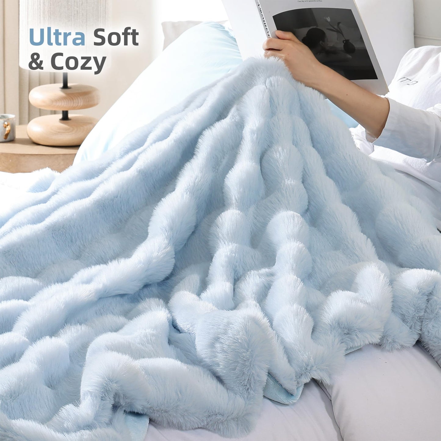Smoofy Faux Fur Throw Blanket for Couch – Blush Pink Fluffy Cozy