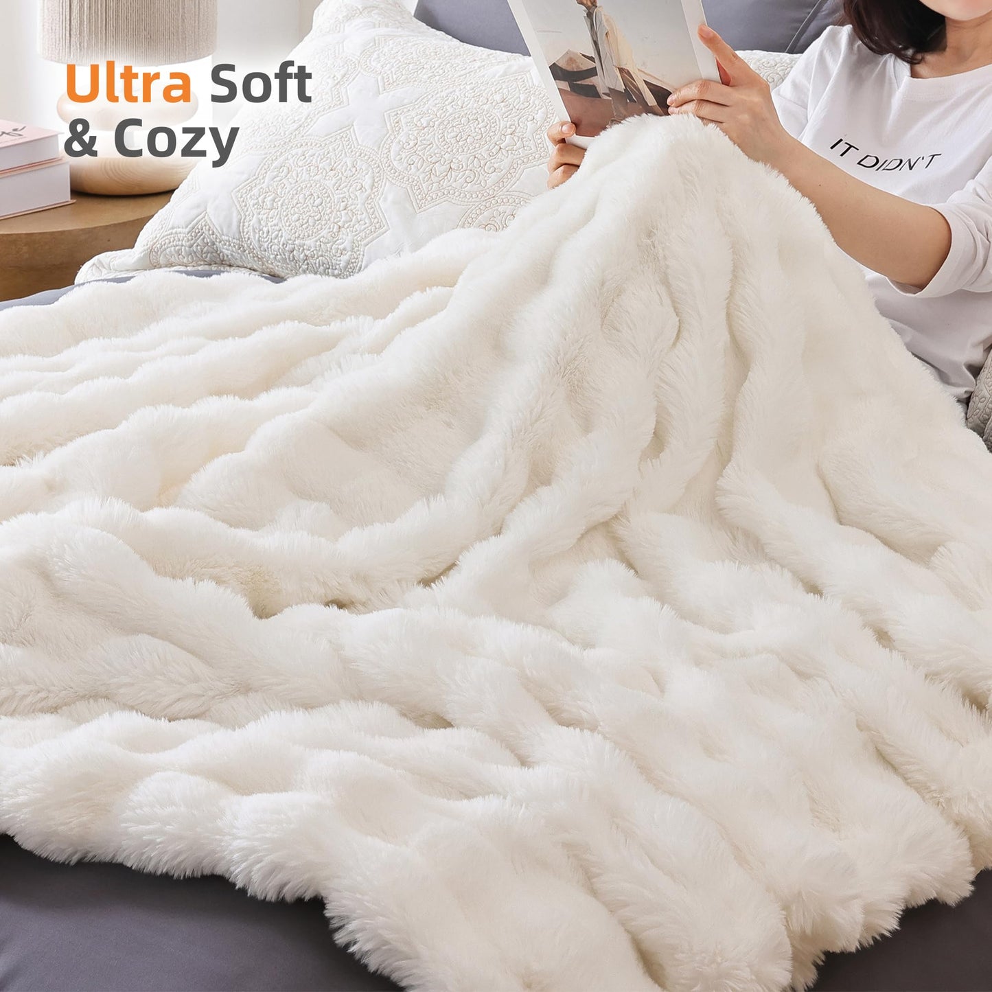Smoofy Faux Fur Throw Blanket for Couch – Blush Pink Fluffy Cozy