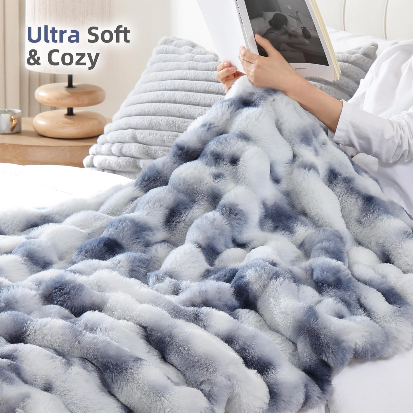 Smoofy Faux Fur Throw Blanket for Couch – Blush Pink Fluffy Cozy