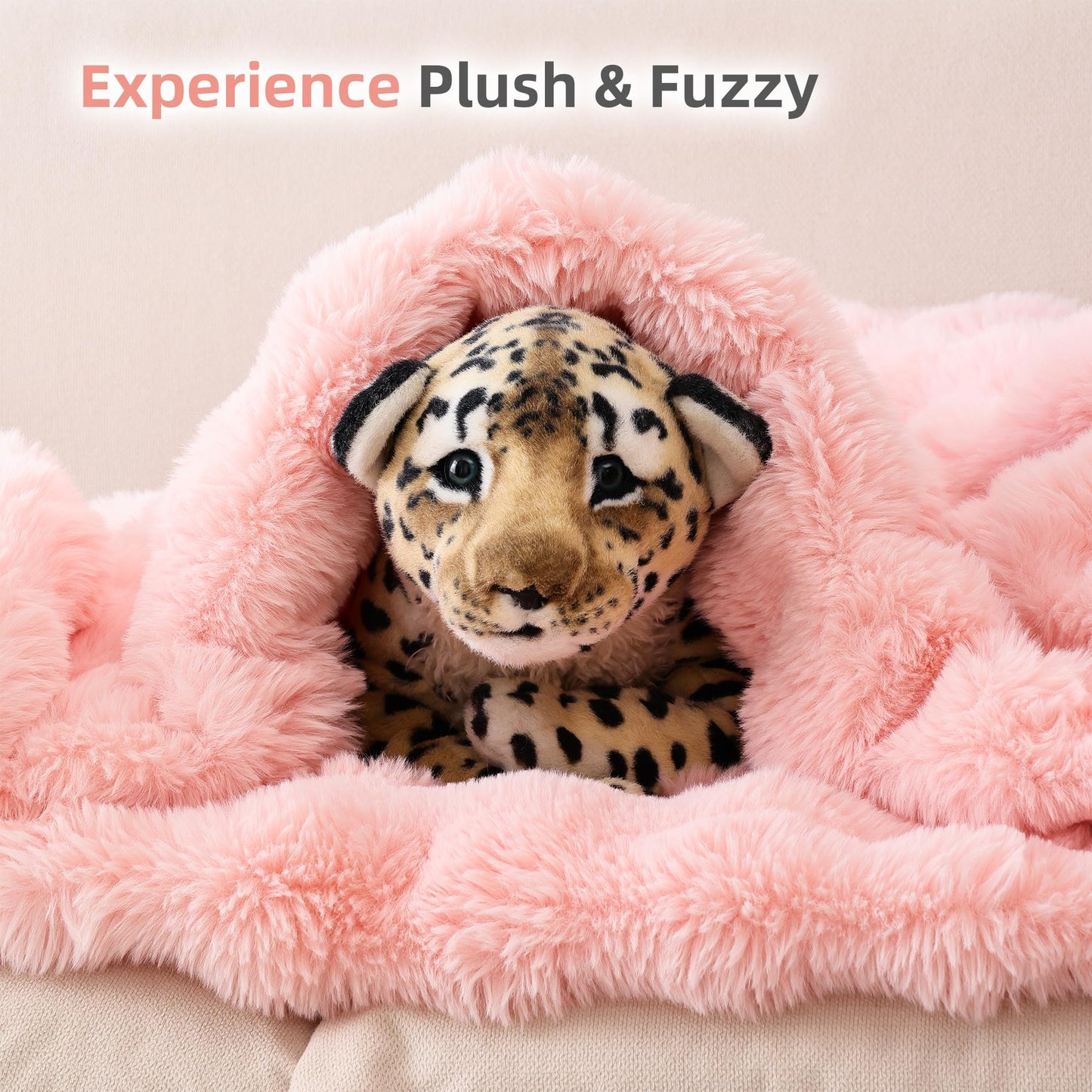 Smoofy Faux Fur Throw Blanket for Couch – Blush Pink Fluffy Cozy