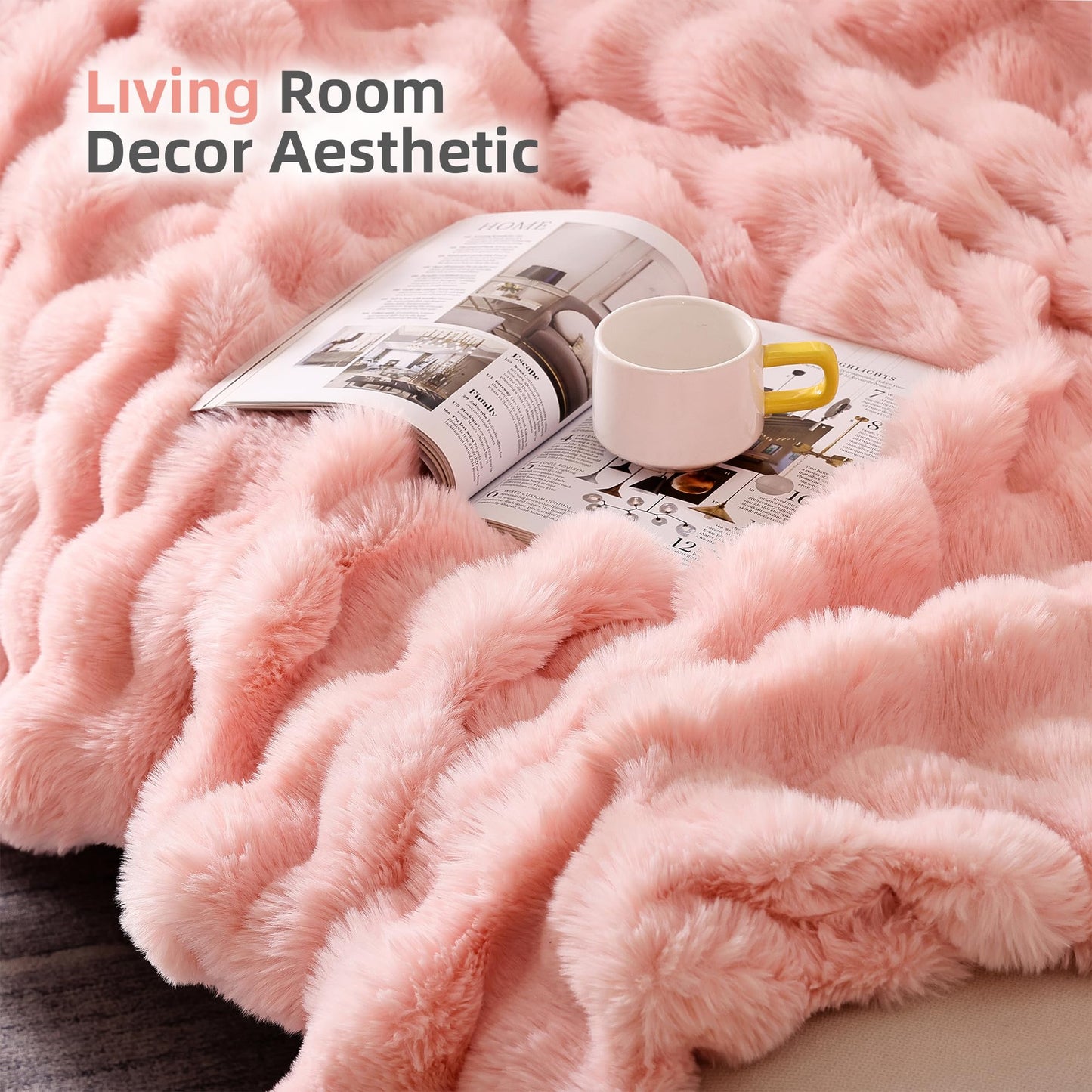 Smoofy Faux Fur Throw Blanket for Couch – Blush Pink Fluffy Cozy