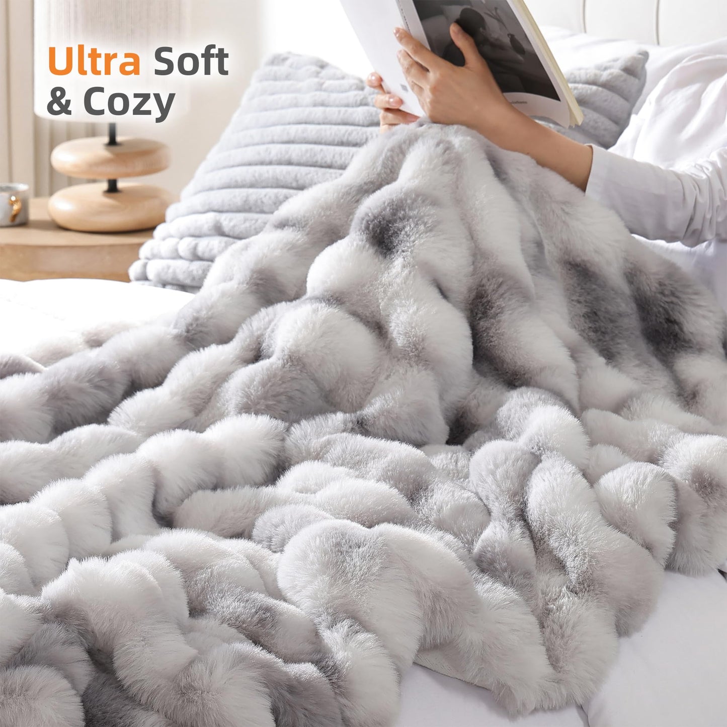 Smoofy Faux Fur Throw Blanket for Couch – Blush Pink Fluffy Cozy