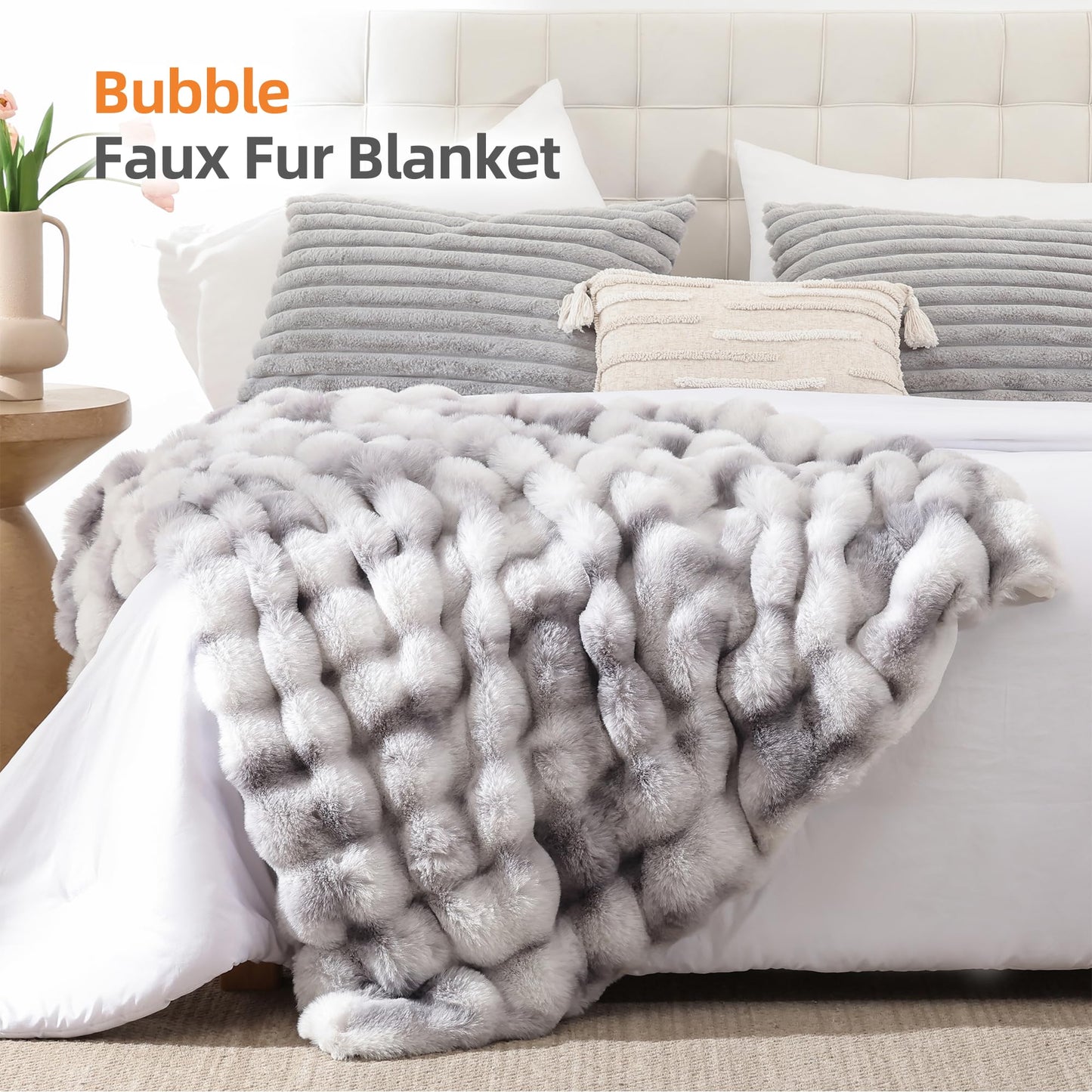 Smoofy Faux Fur Throw Blanket for Couch – Blush Pink Fluffy Cozy