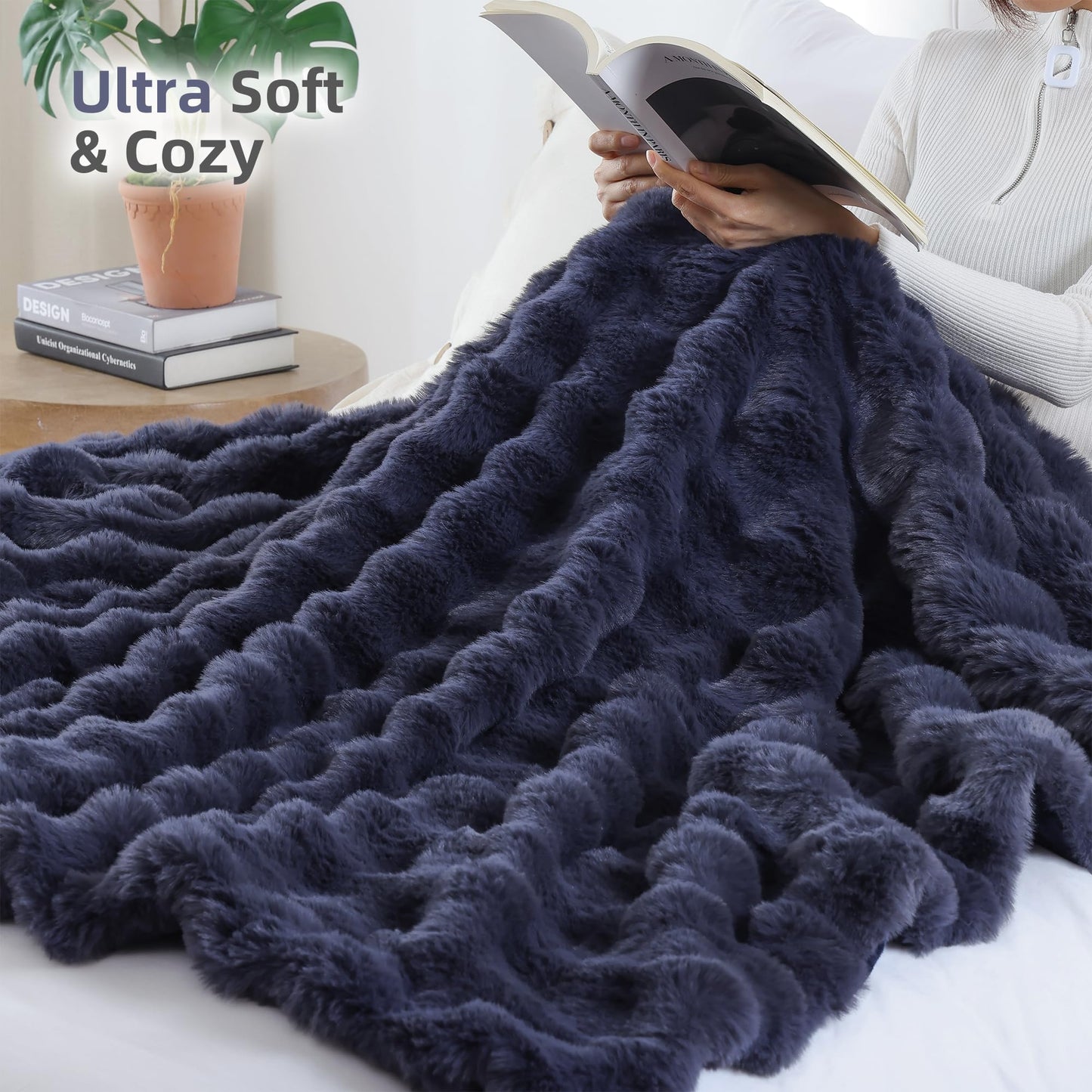 Smoofy Faux Fur Throw Blanket for Couch – Blush Pink Fluffy Cozy