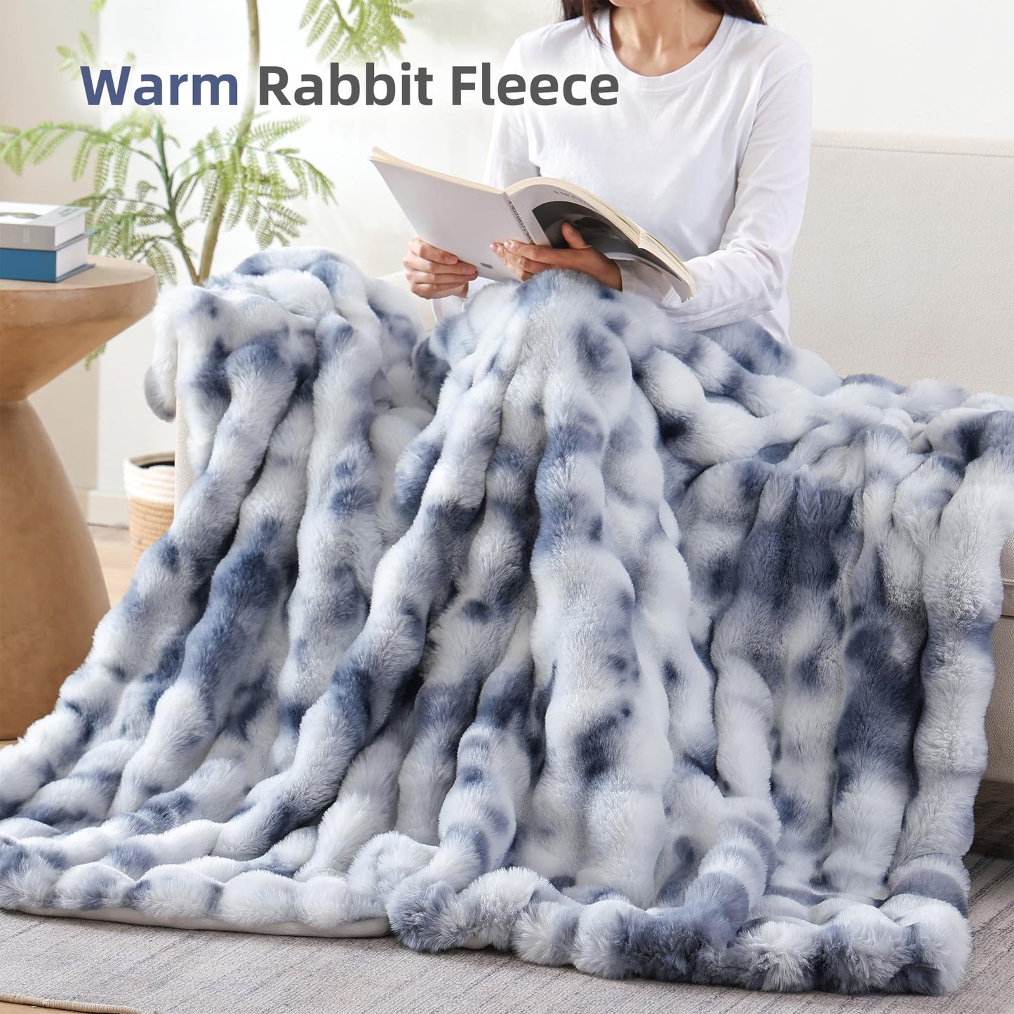 Smoofy Faux Fur Throw Blanket for Couch – Blush Pink Fluffy Cozy