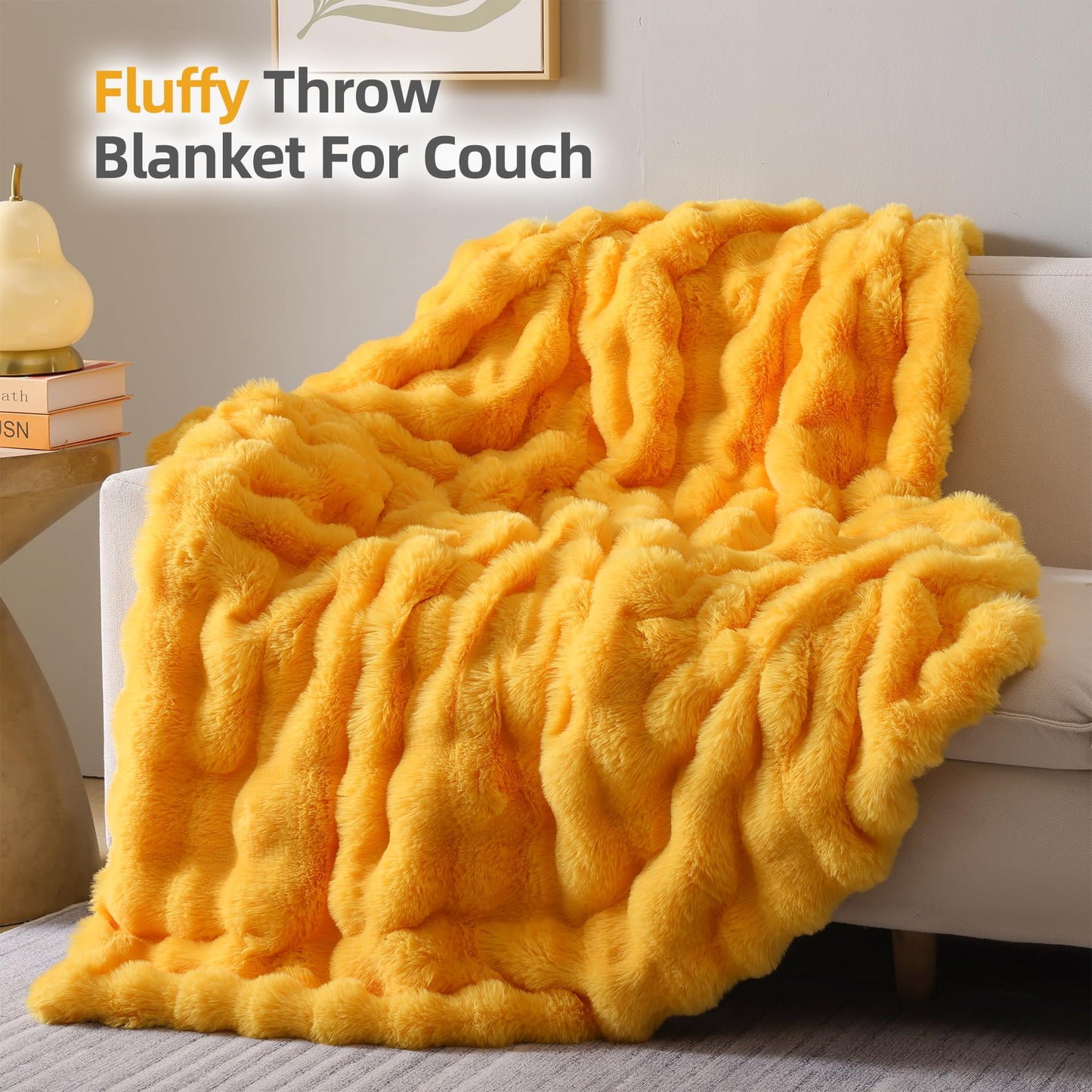 Smoofy Faux Fur Throw Blanket for Couch – Blush Pink Fluffy Cozy