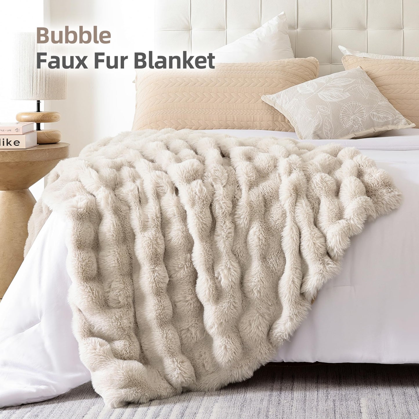 Smoofy Faux Fur Throw Blanket for Couch – Blush Pink Fluffy Cozy