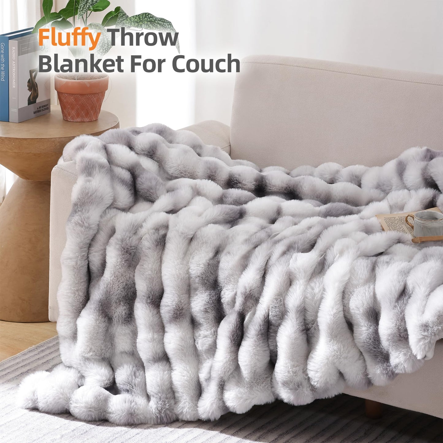 Smoofy Faux Fur Throw Blanket for Couch – Blush Pink Fluffy Cozy
