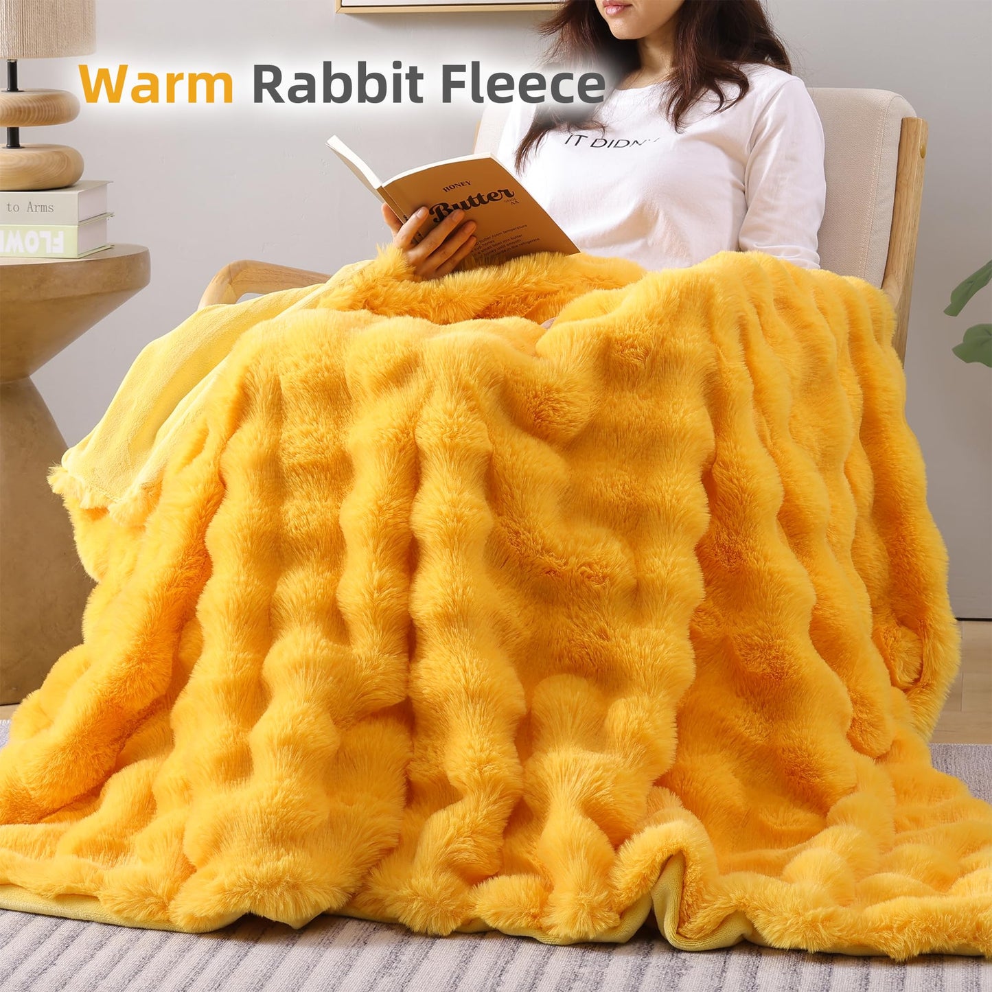 Smoofy Faux Fur Throw Blanket for Couch – Blush Pink Fluffy Cozy