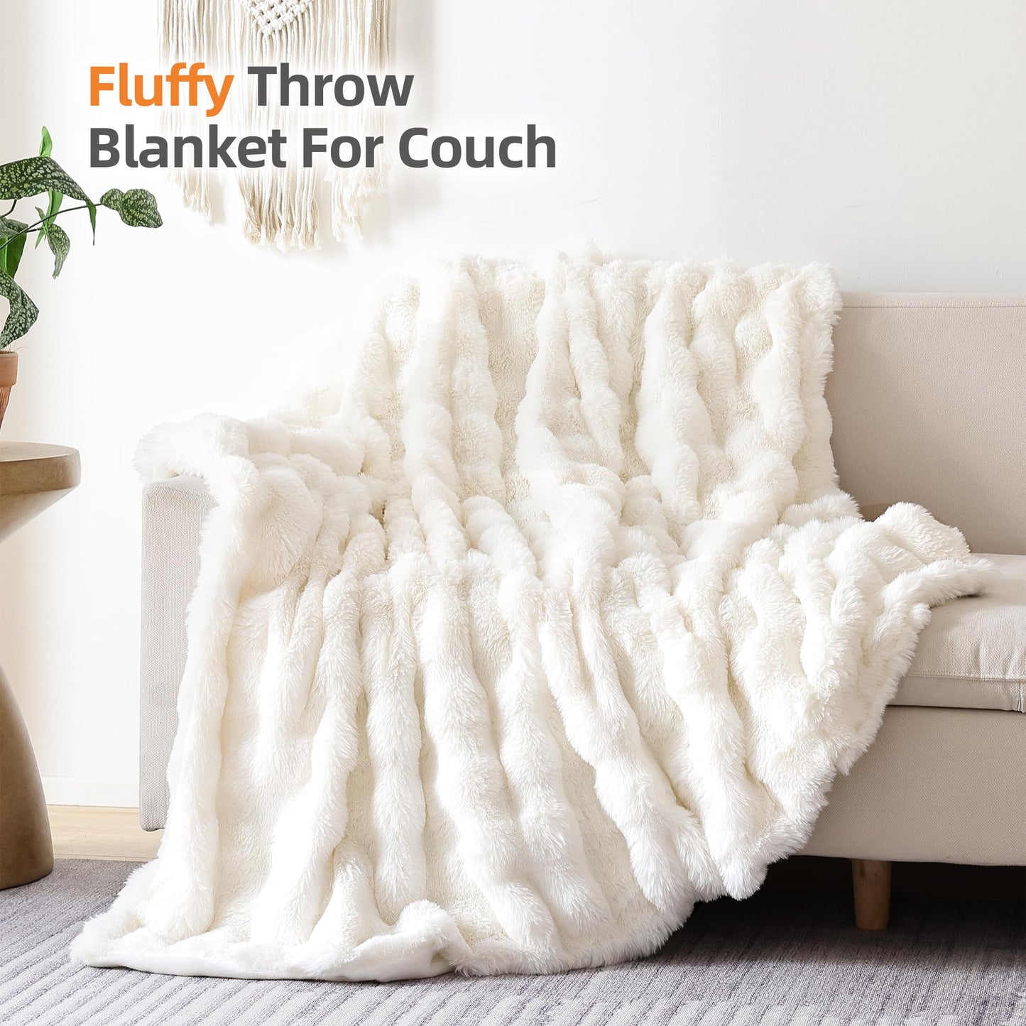 Smoofy Faux Fur Throw Blanket for Couch – Blush Pink Fluffy Cozy