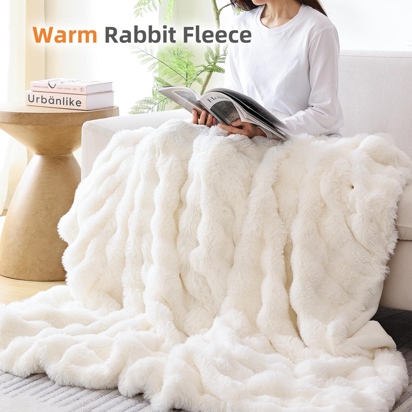 Smoofy Faux Fur Throw Blanket for Couch – Blush Pink Fluffy Cozy
