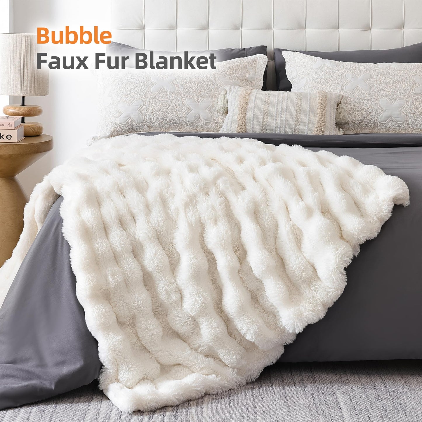 Smoofy Faux Fur Throw Blanket for Couch – Blush Pink Fluffy Cozy