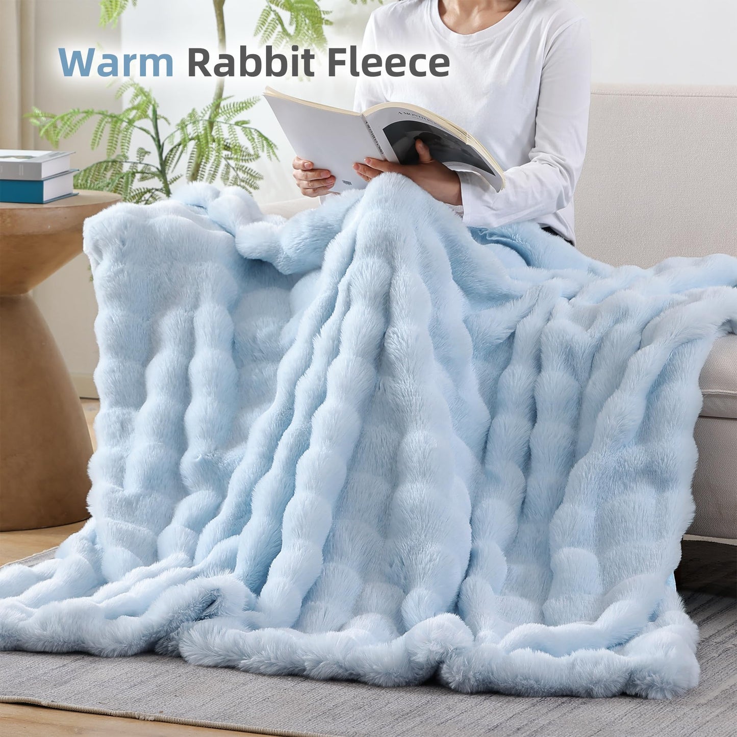 Smoofy Faux Fur Throw Blanket for Couch – Blush Pink Fluffy Cozy
