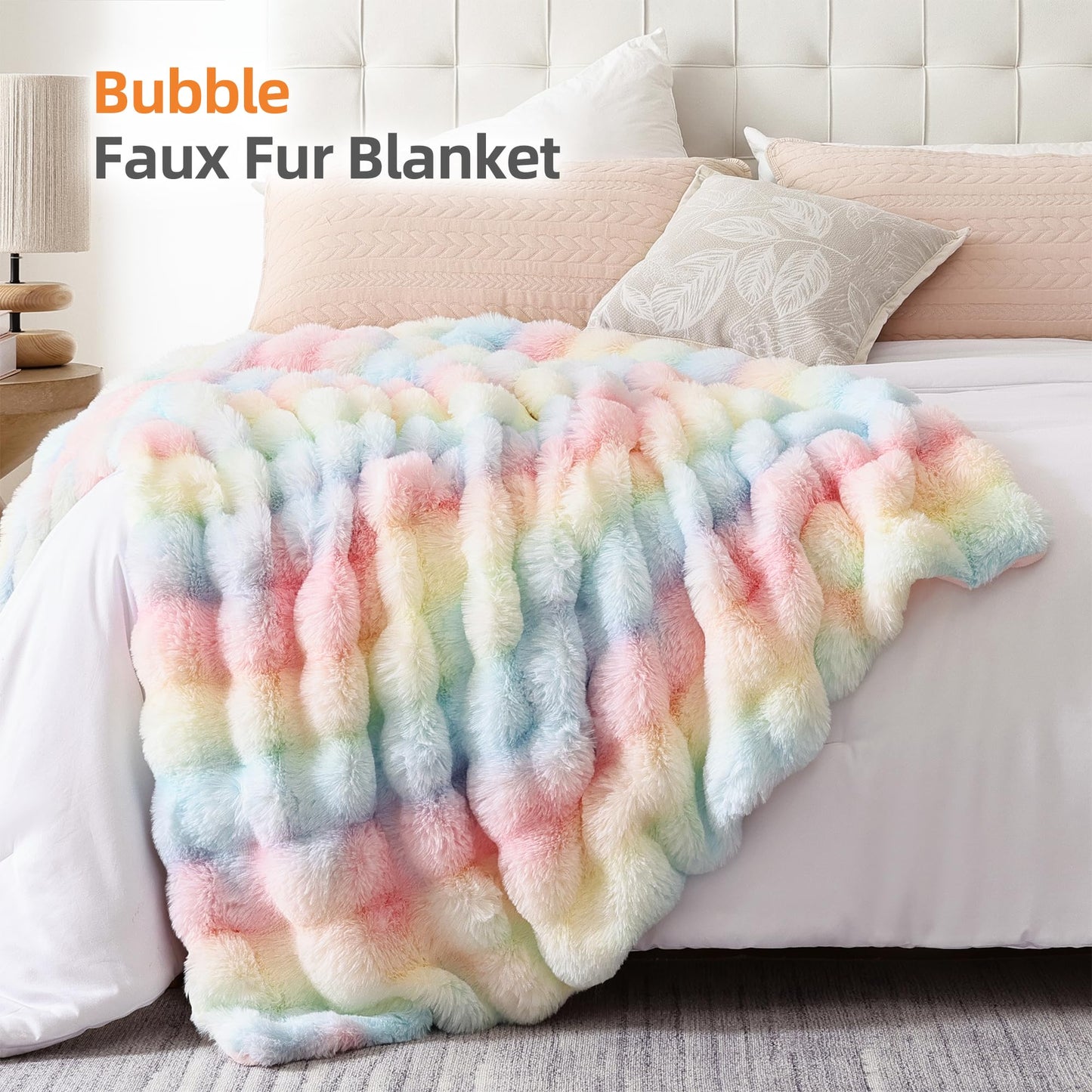 Smoofy Faux Fur Throw Blanket for Couch – Blush Pink Fluffy Cozy