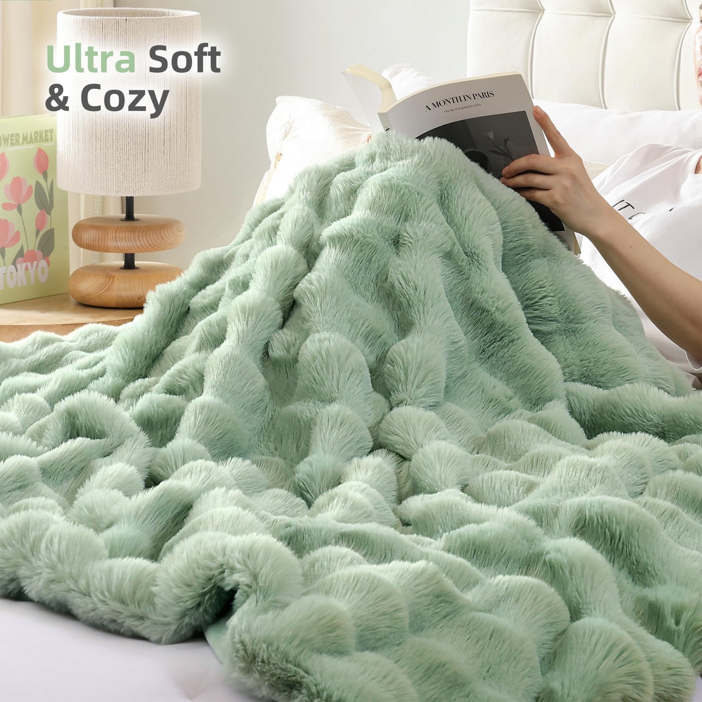 Smoofy Faux Fur Throw Blanket for Couch – Blush Pink Fluffy Cozy