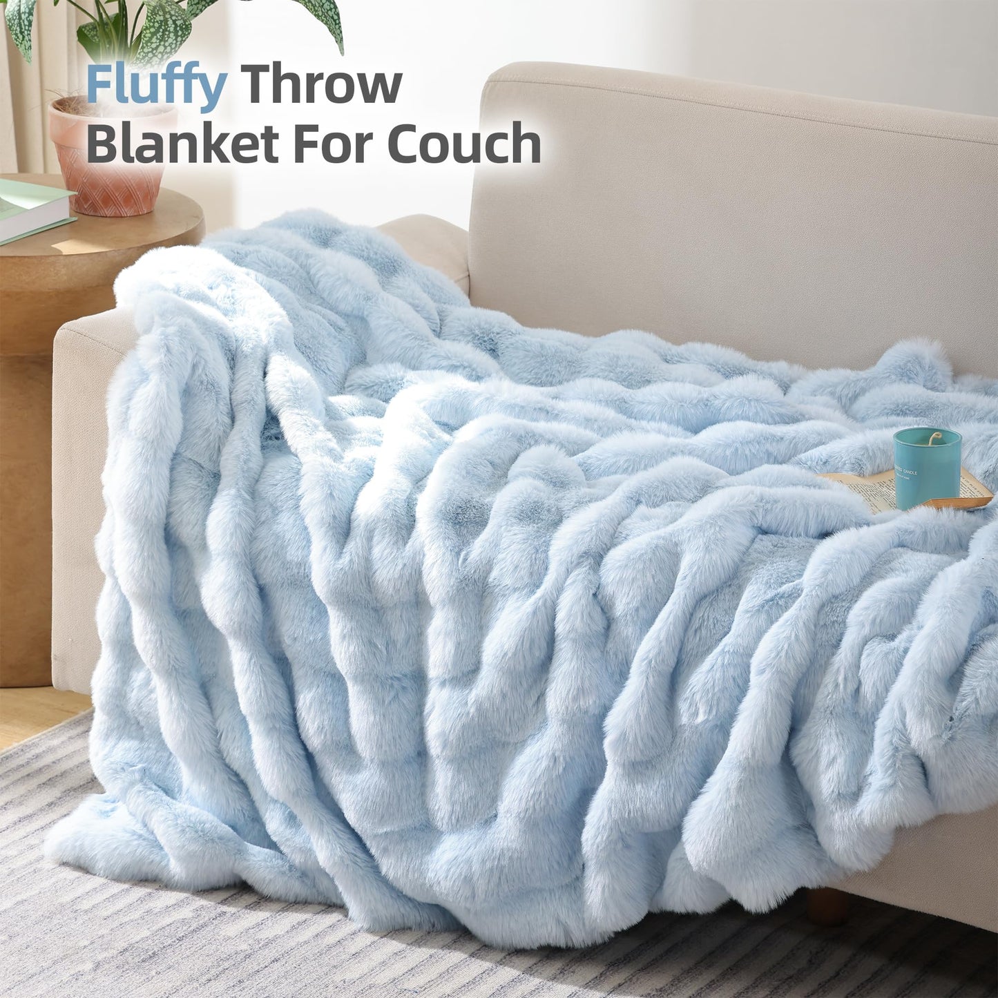 Smoofy Faux Fur Throw Blanket for Couch – Blush Pink Fluffy Cozy
