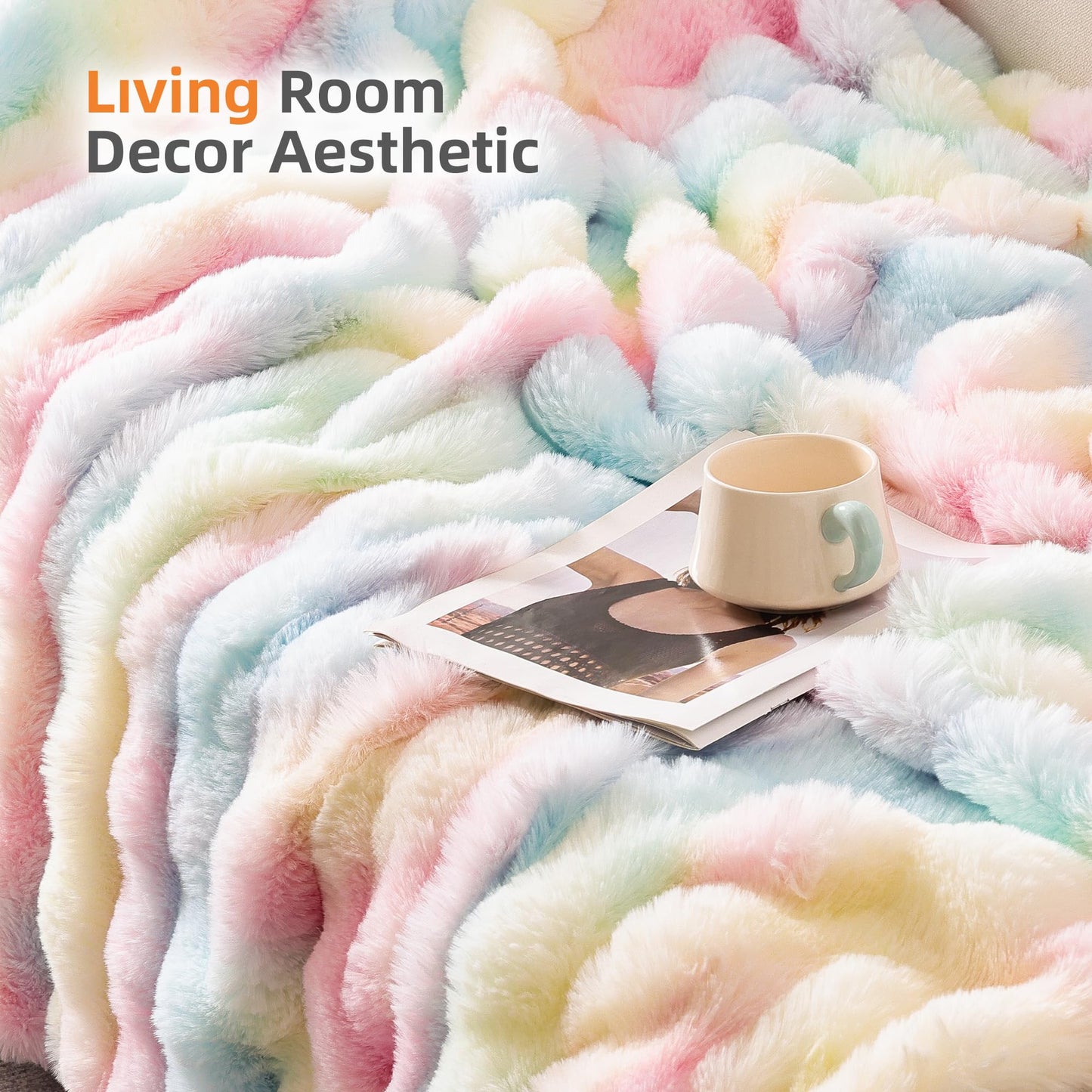 Smoofy Faux Fur Throw Blanket for Couch – Blush Pink Fluffy Cozy