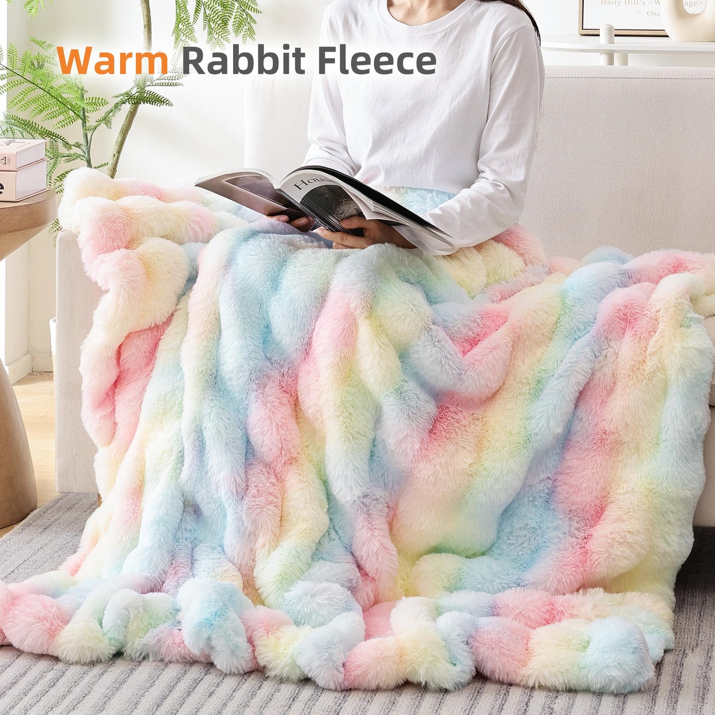 Smoofy Faux Fur Throw Blanket for Couch – Blush Pink Fluffy Cozy