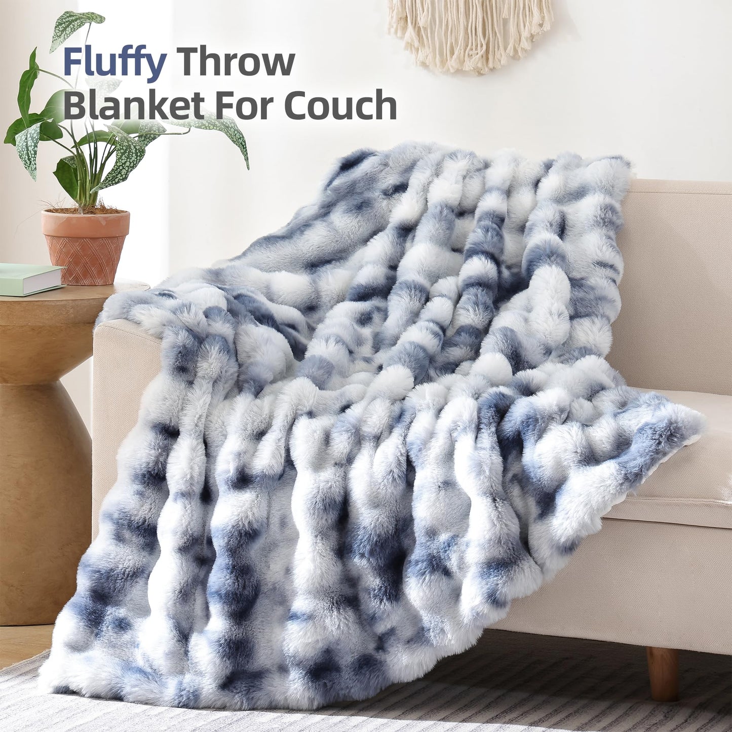 Smoofy Faux Fur Throw Blanket for Couch – Blush Pink Fluffy Cozy