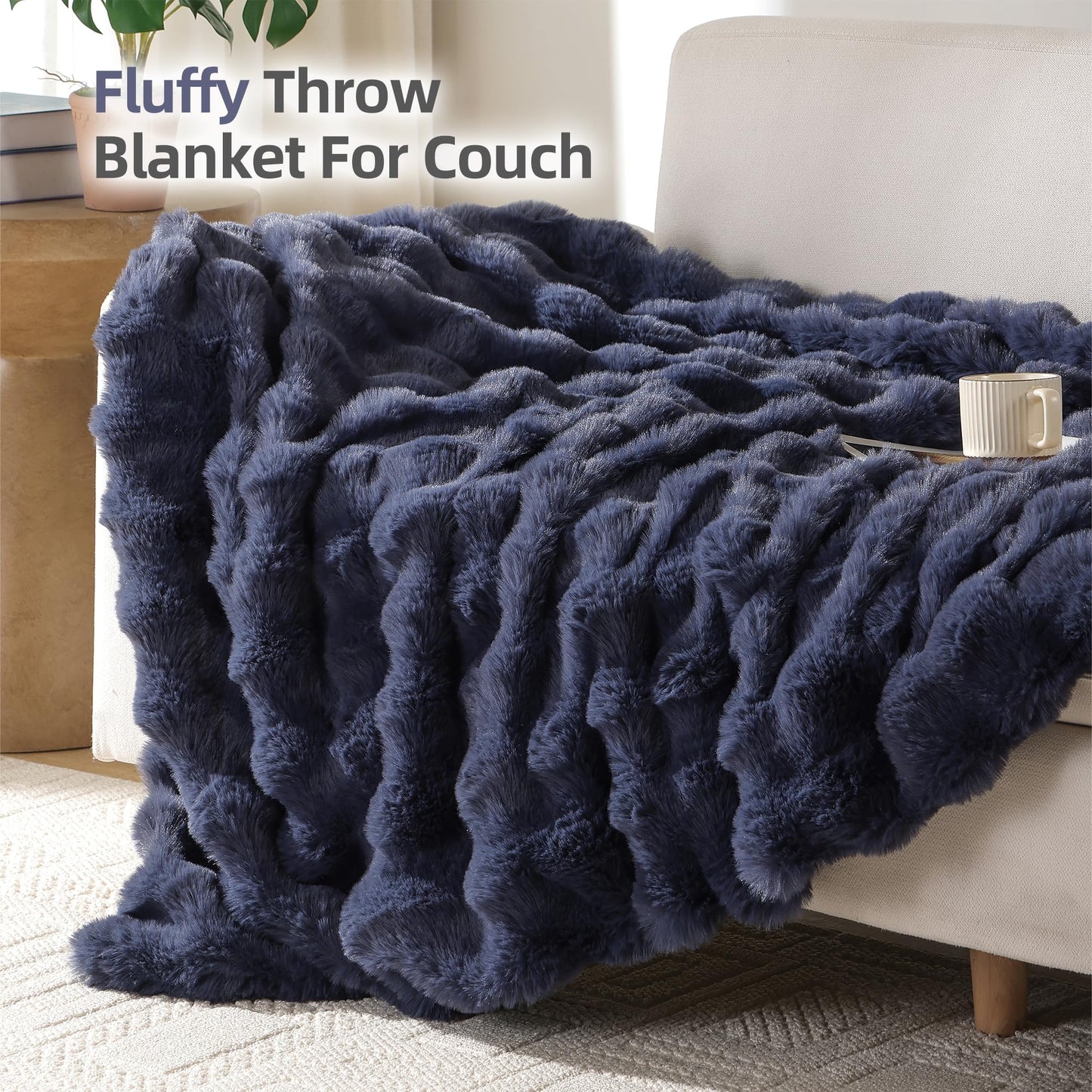 Smoofy Faux Fur Throw Blanket for Couch – Blush Pink Fluffy Cozy