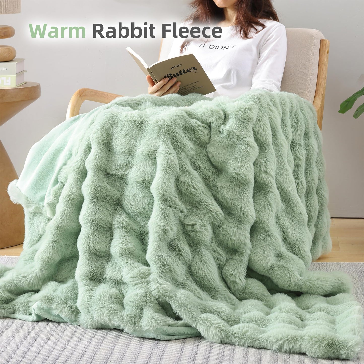 Smoofy Faux Fur Throw Blanket for Couch – Blush Pink Fluffy Cozy