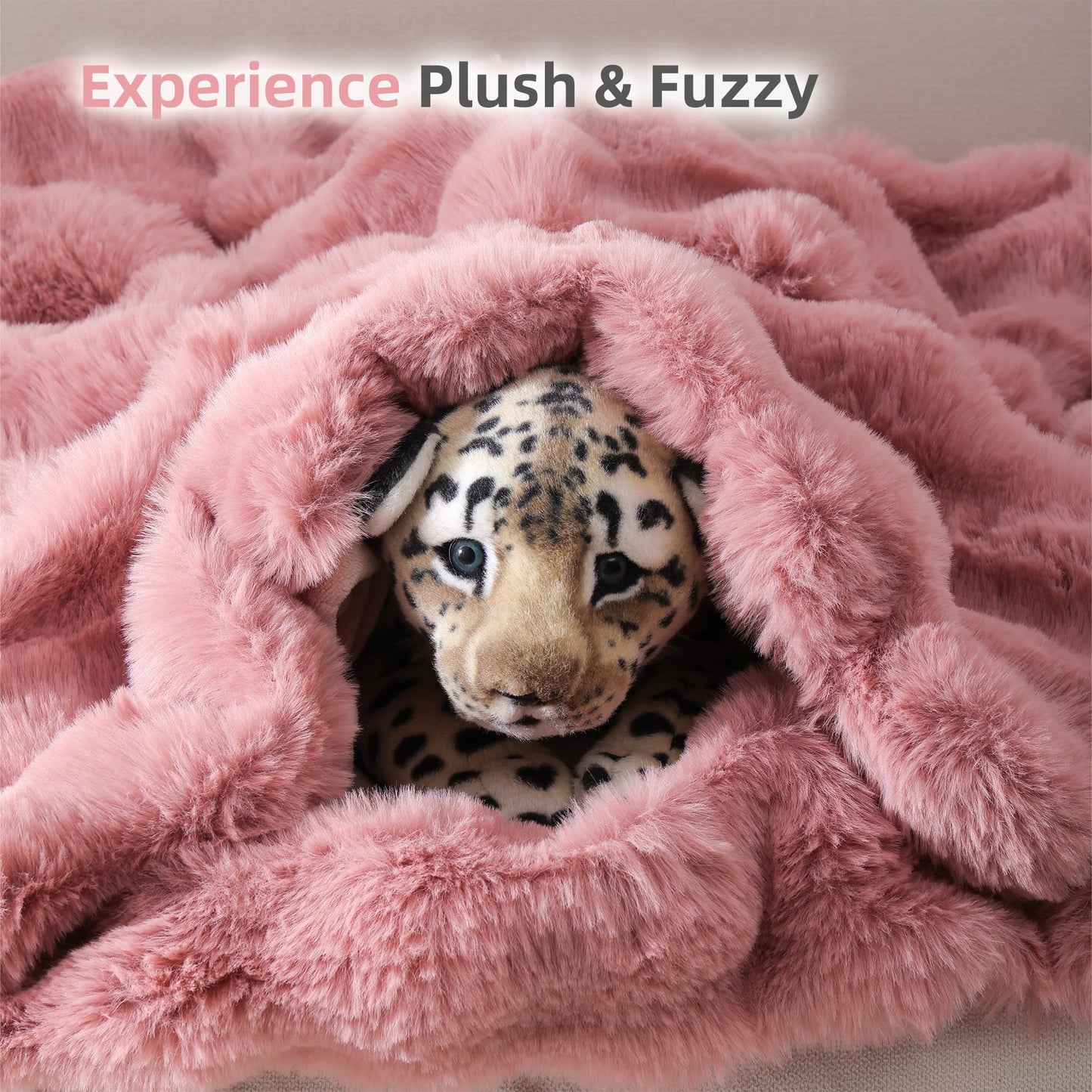 Smoofy Faux Fur Throw Blanket for Couch – Blush Pink Fluffy Cozy