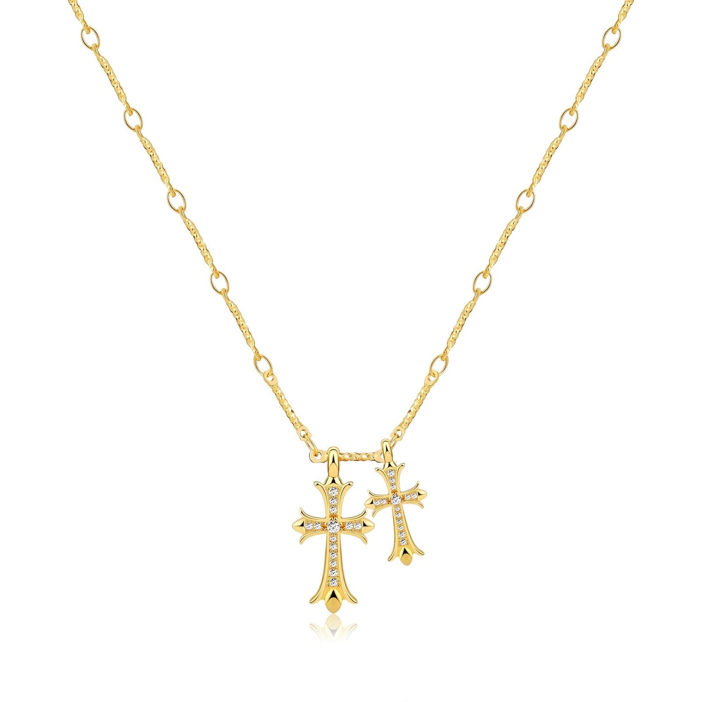 Cross Necklace 14K Gold/Silver Plated Double Cross Pendant Necklace